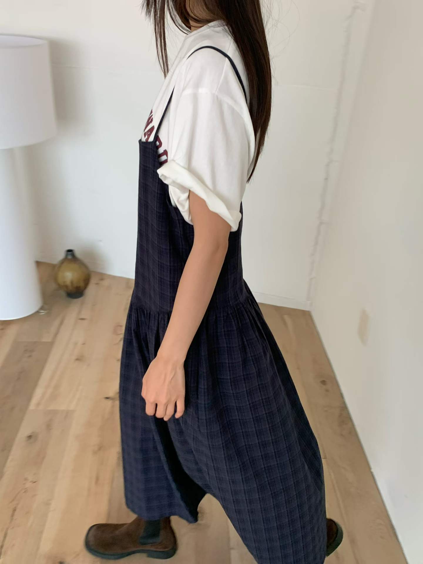 FALA PLAID SPAGHETTI STRAPS PINAFORE DRESS