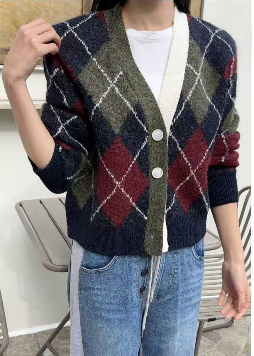 DAYLEN ARGYLE CHECKS CARDIGAN