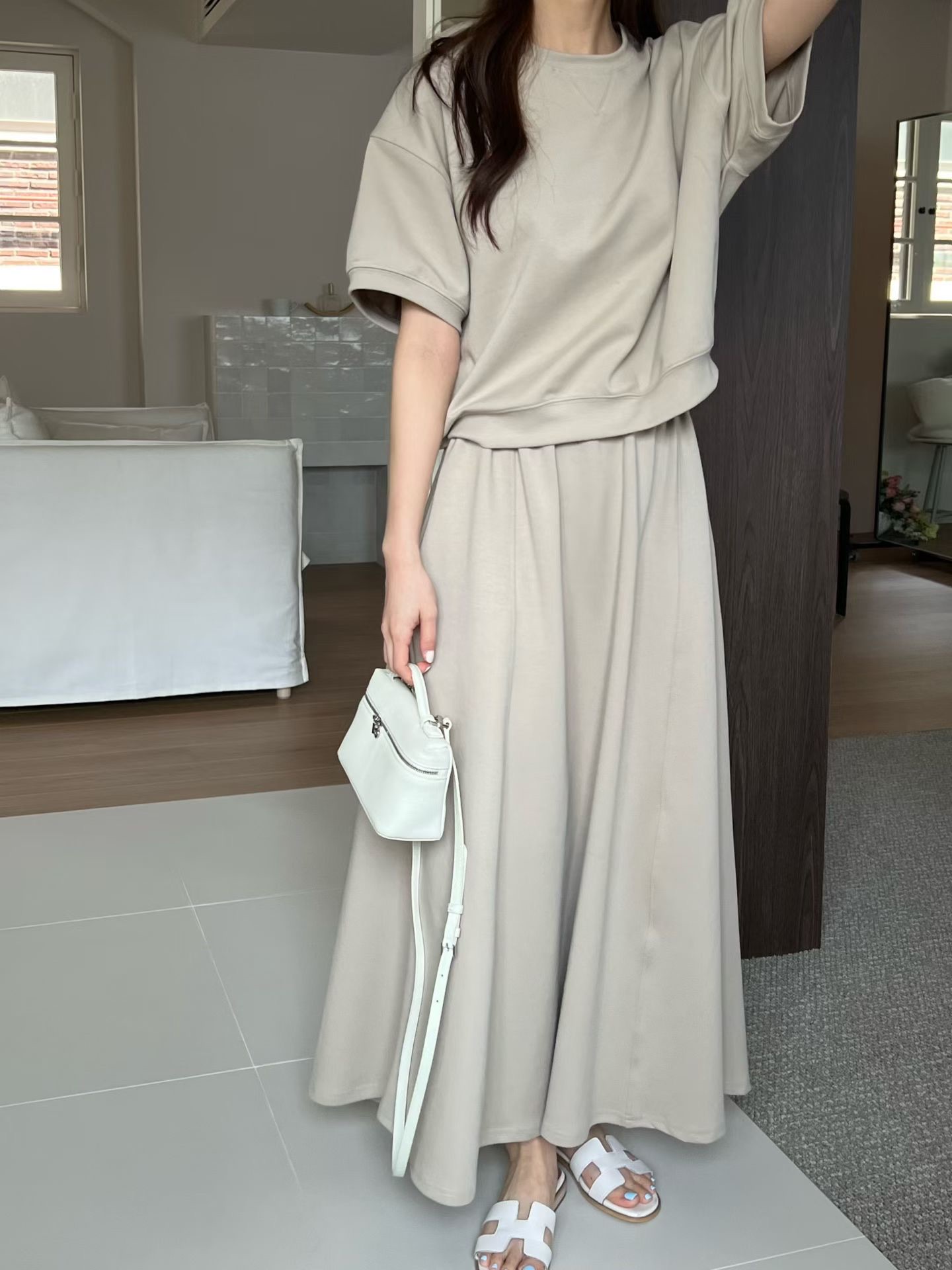 FG26 / SHORT SLEEVES PULLOVER WITH POCKET SKIRT SET