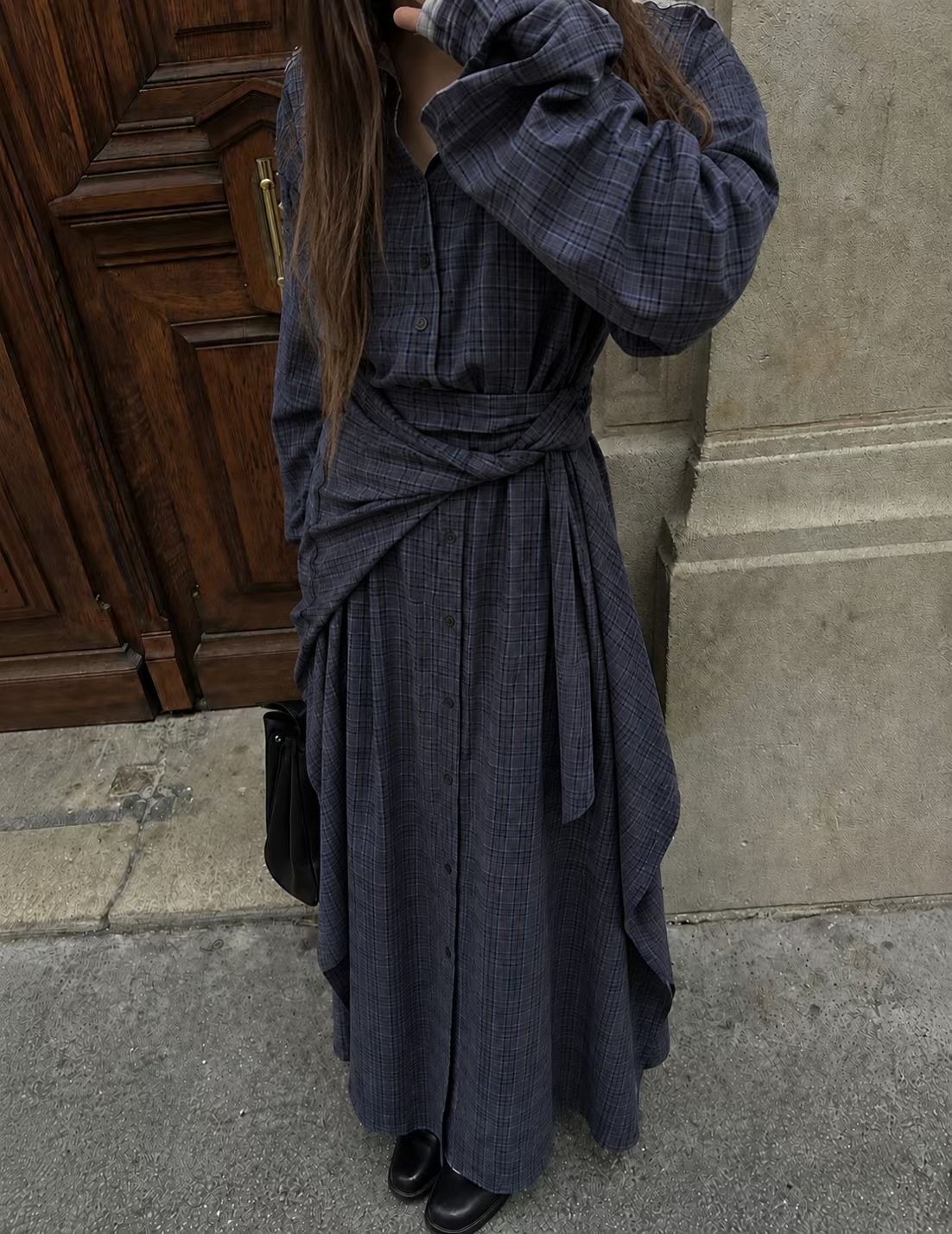 YQ39 / BUTTON DOWN WRAP AROUND SHIRT DRESS