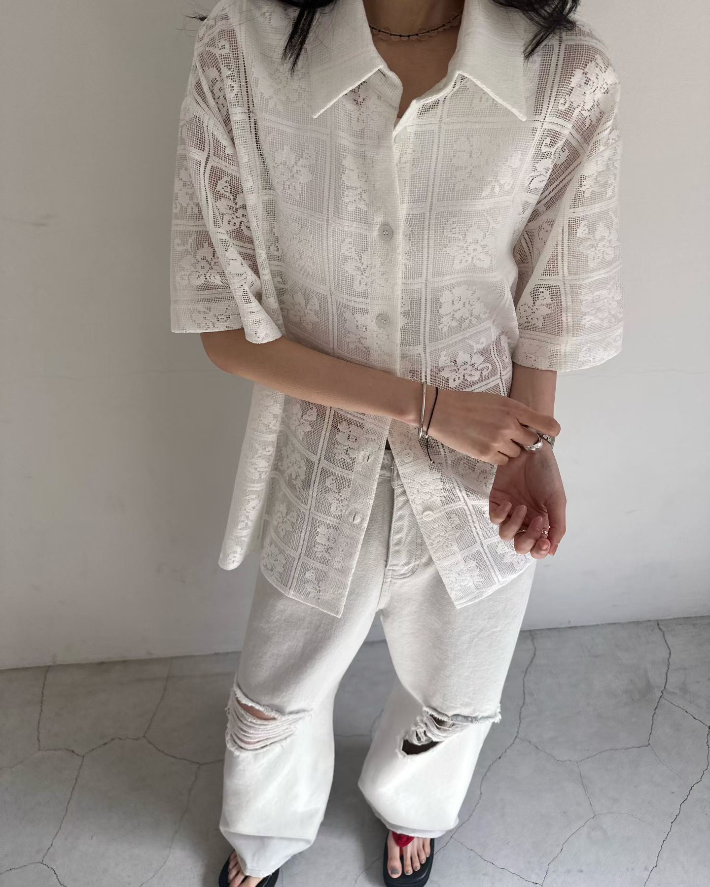 T160426/BUTTON DOWN CROCHET SHIRT 
