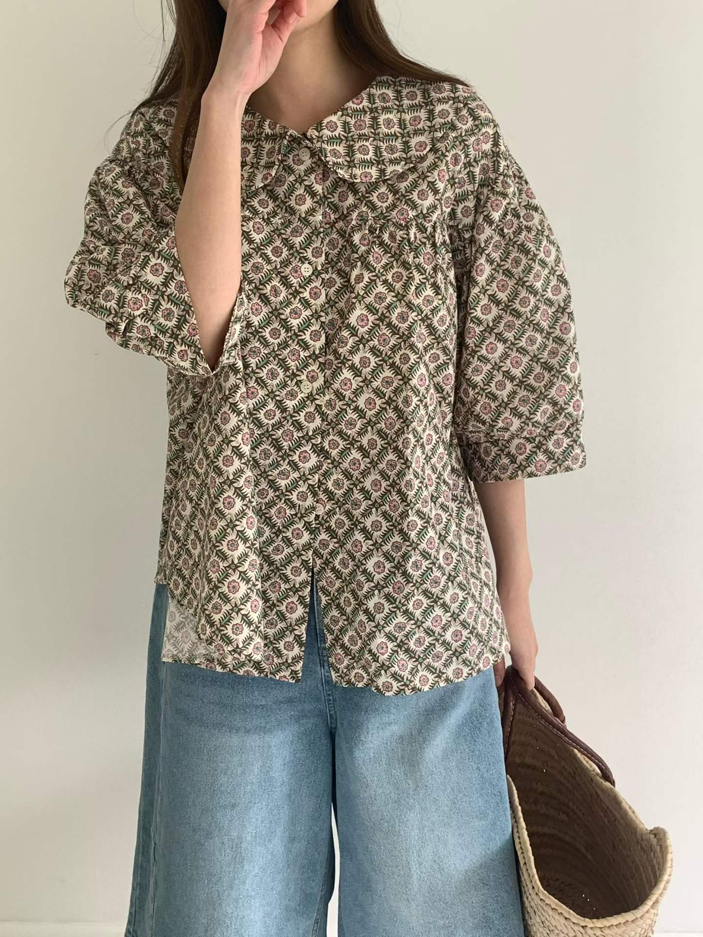 FAUSTA FLOWER GRID COLLAR SHIRT
