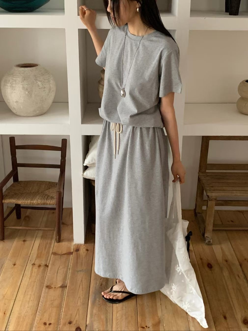 090426/DRAWSTRING WAIST TEE-SHIRT DRESS 