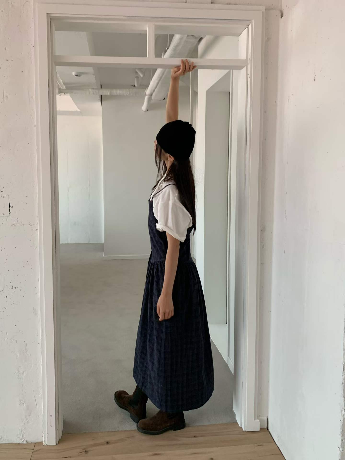 FALA PLAID SPAGHETTI STRAPS PINAFORE DRESS