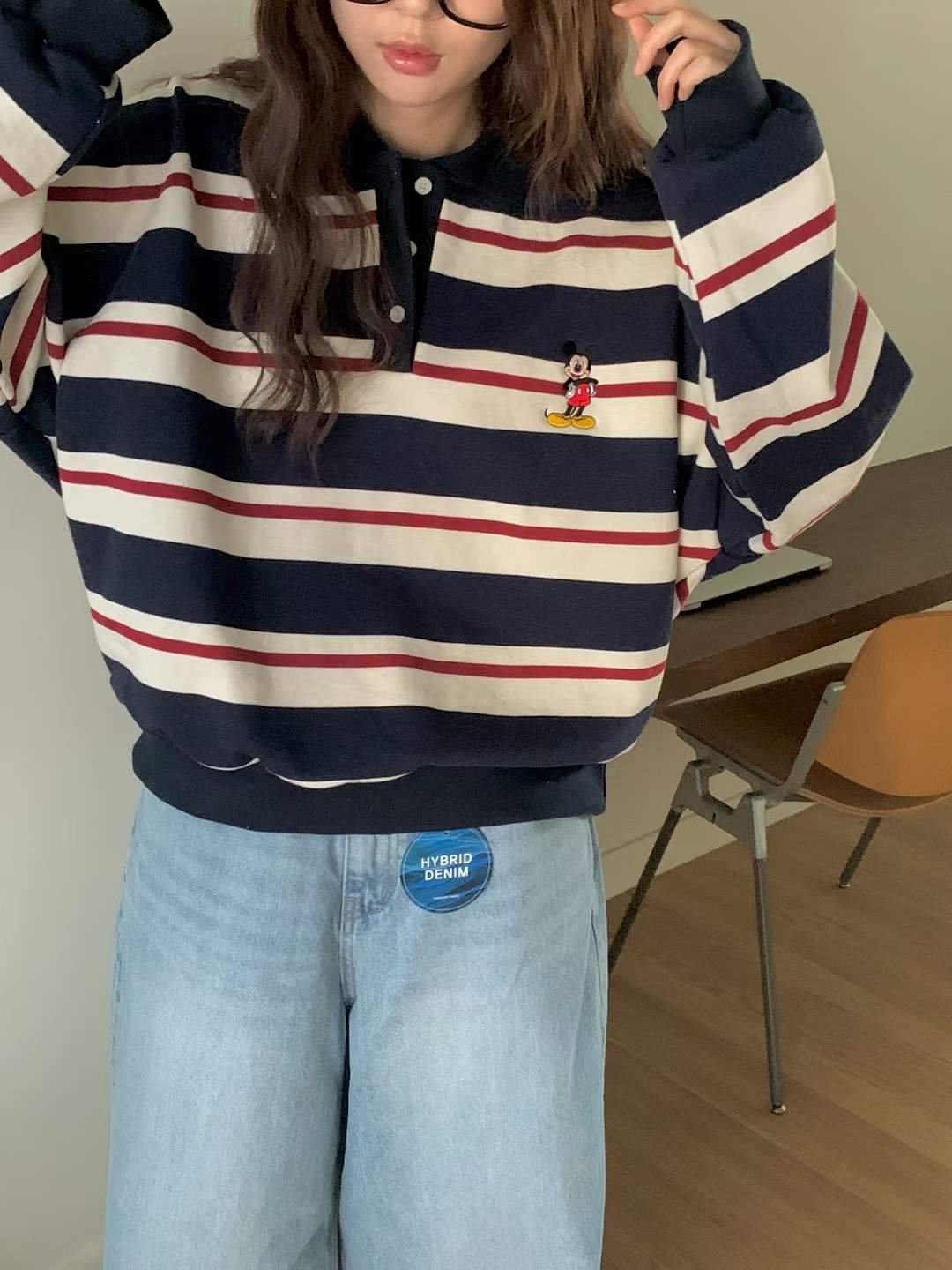 DRU MICKEY STRIPE POLO TOP