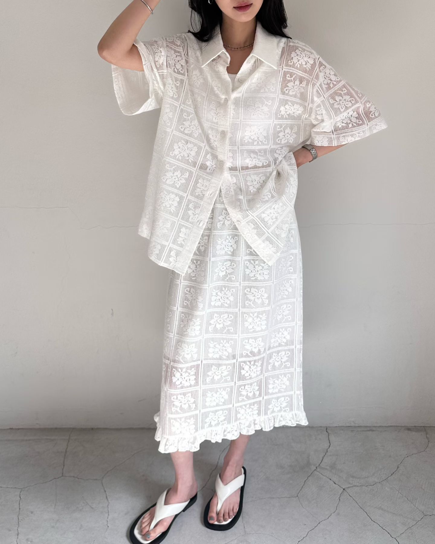 SK170426/BANDED WAIST CROCHET SKIRT 