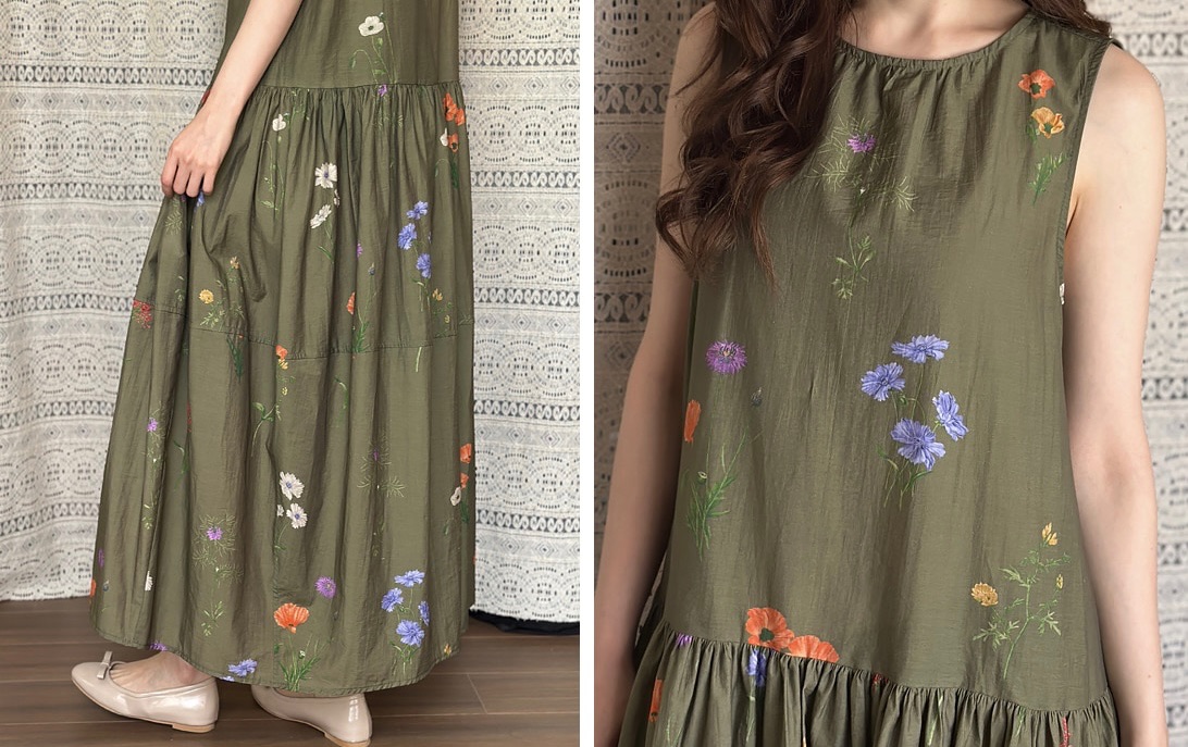 KB08 / Sleeveless Drop Waist Floral Pocket Dress