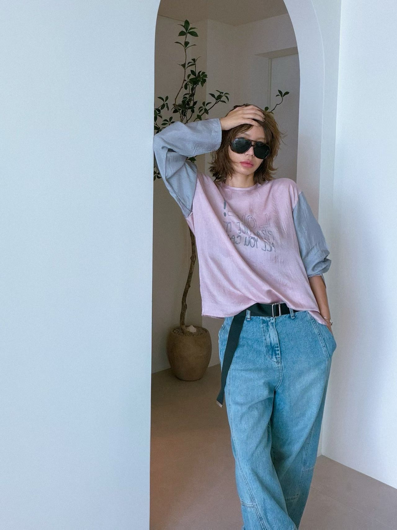 PT21 / "LOVE" COLOR BLOCK LONG SLEEVES TEE