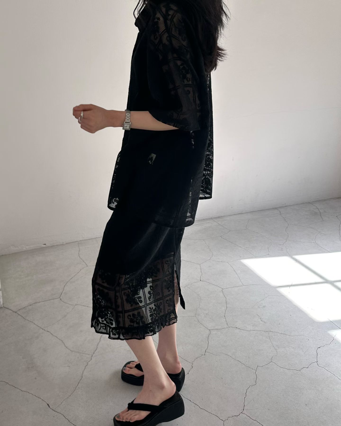 SK170426/BANDED WAIST CROCHET SKIRT 