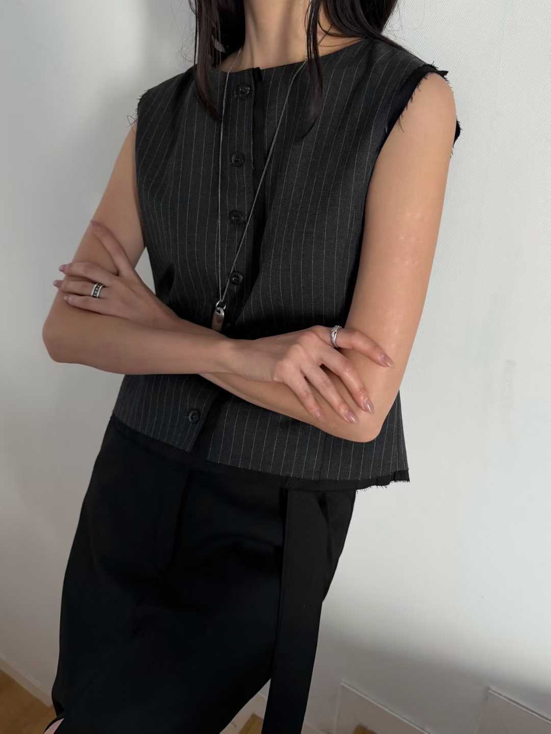 ELIZA RAW EDGE PINSTRIPE VEST