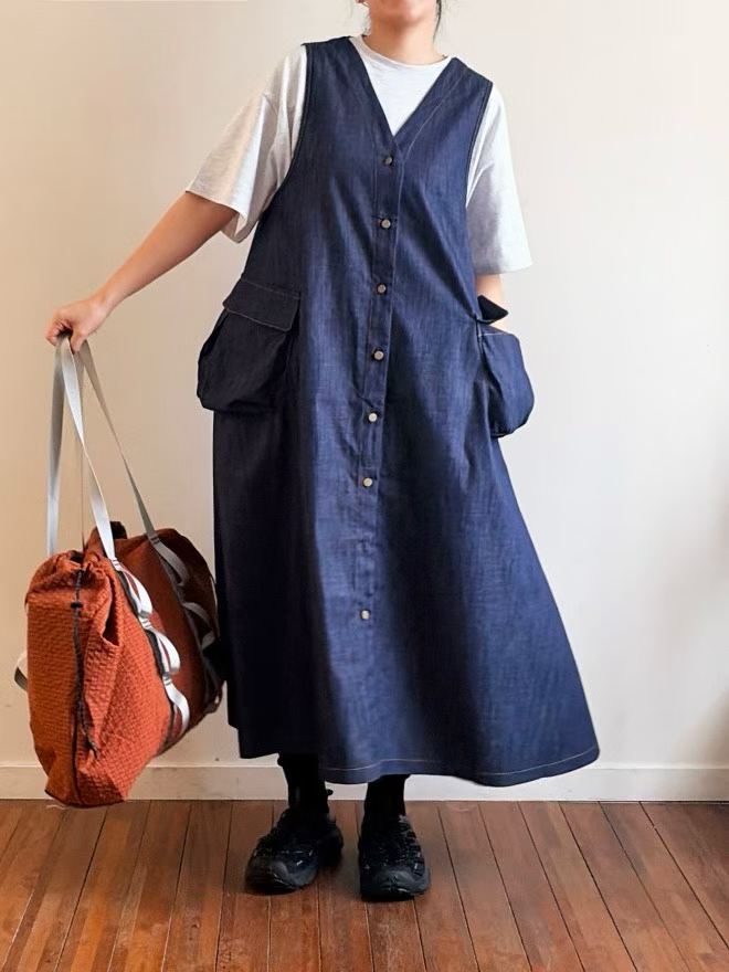 ESTER EMPHASIZED POCKETS PINAFORE DRESS