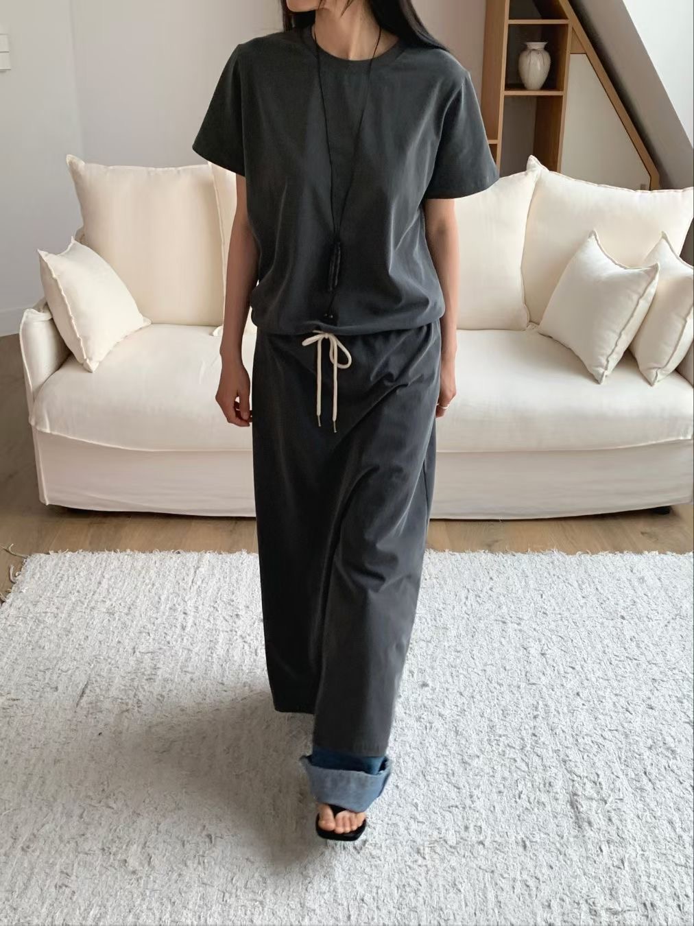 090426/DRAWSTRING WAIST TEE-SHIRT DRESS 