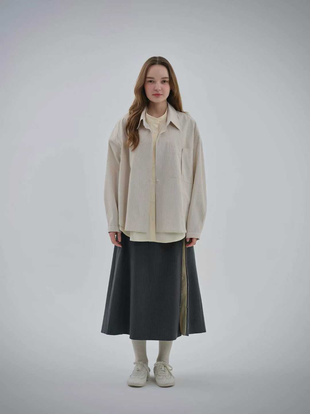 EMORY ZIP DETAIL PINSTRIPE SKIRT