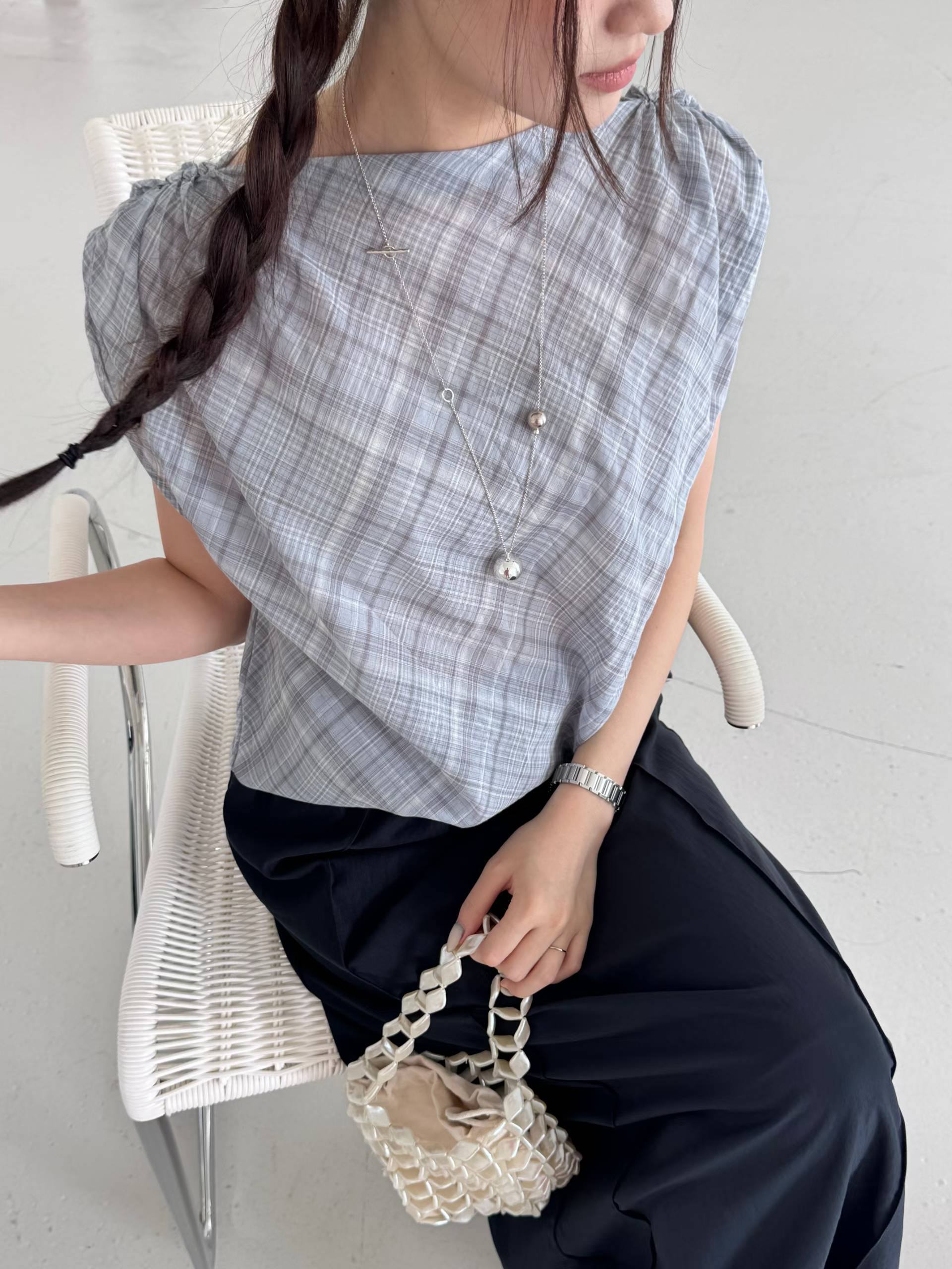 FABIOLA PLAID DRAWSTRING TOP