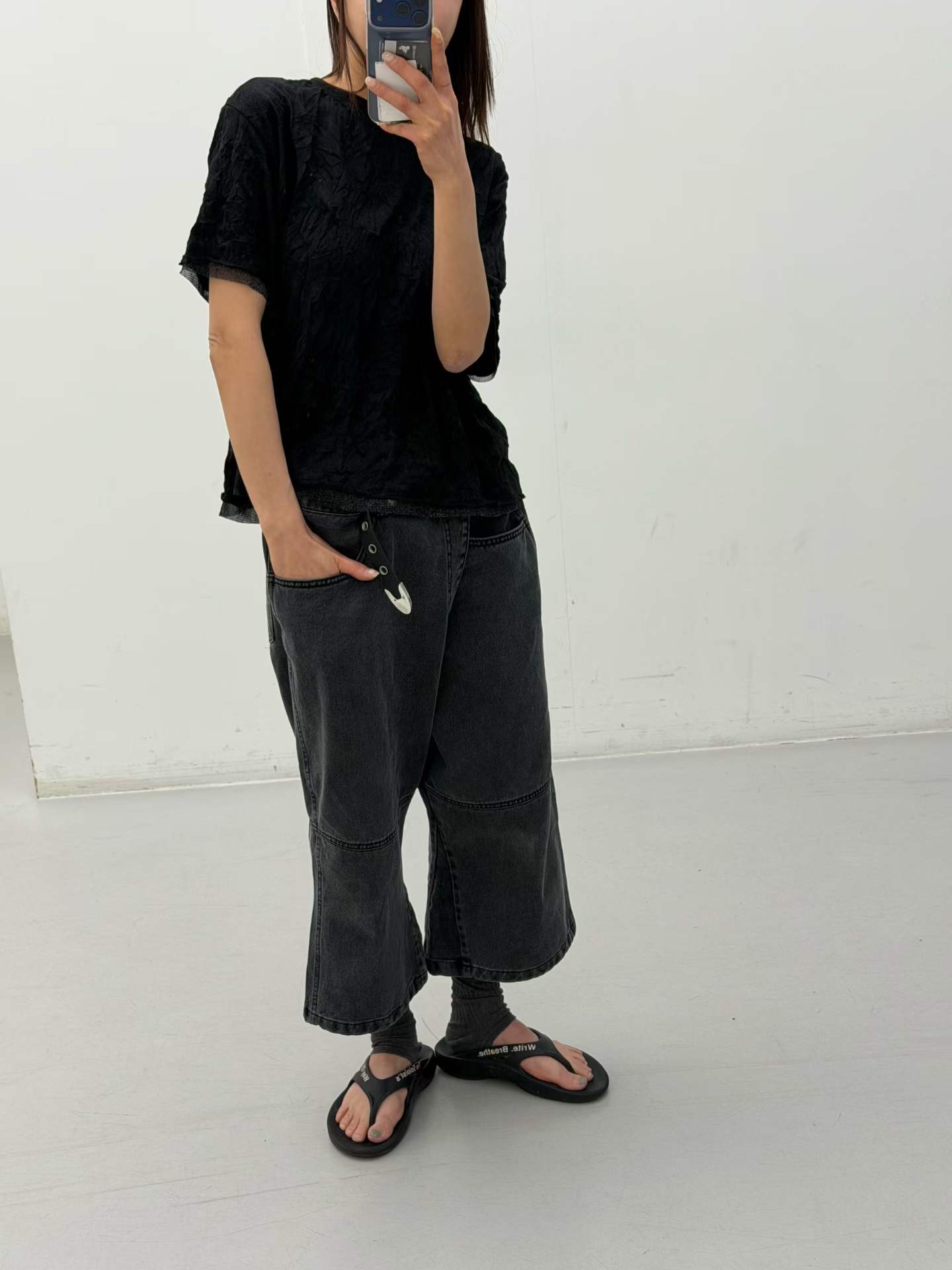 ELYSE GAUZE TRIM CRINKLE TOP