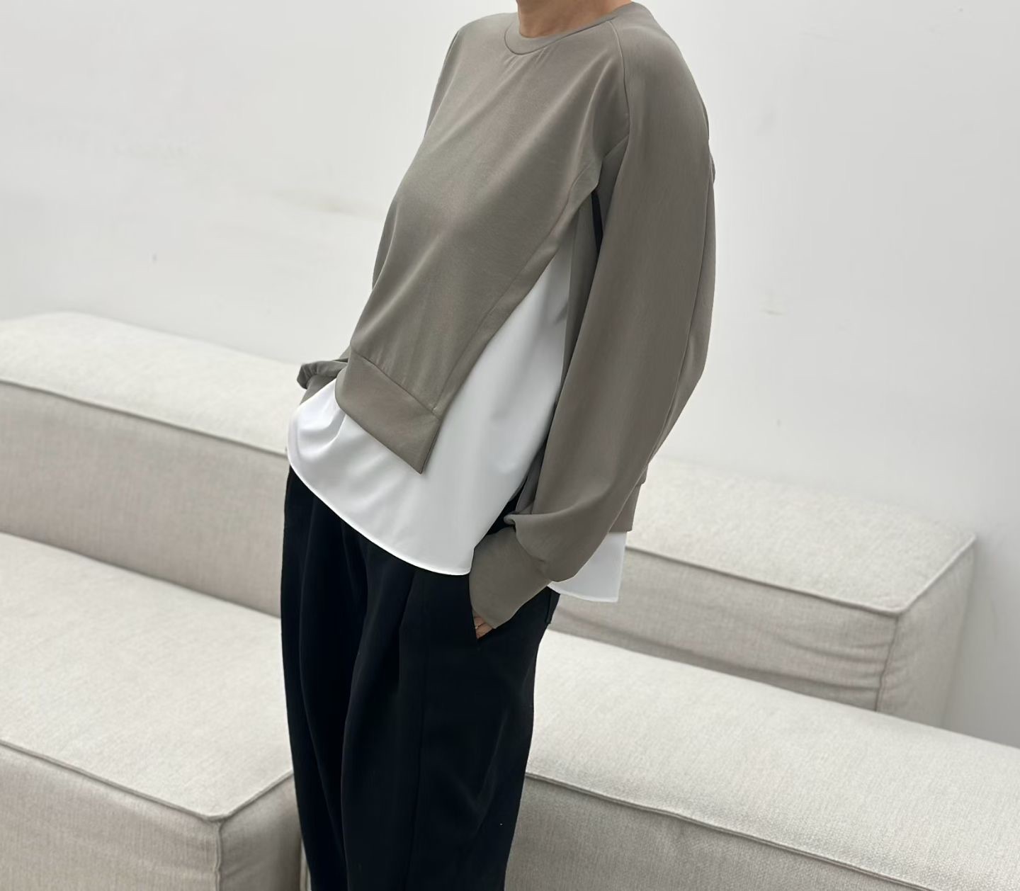 LE13 / BI-FABRIC LONG SLEEVES PULLOVER