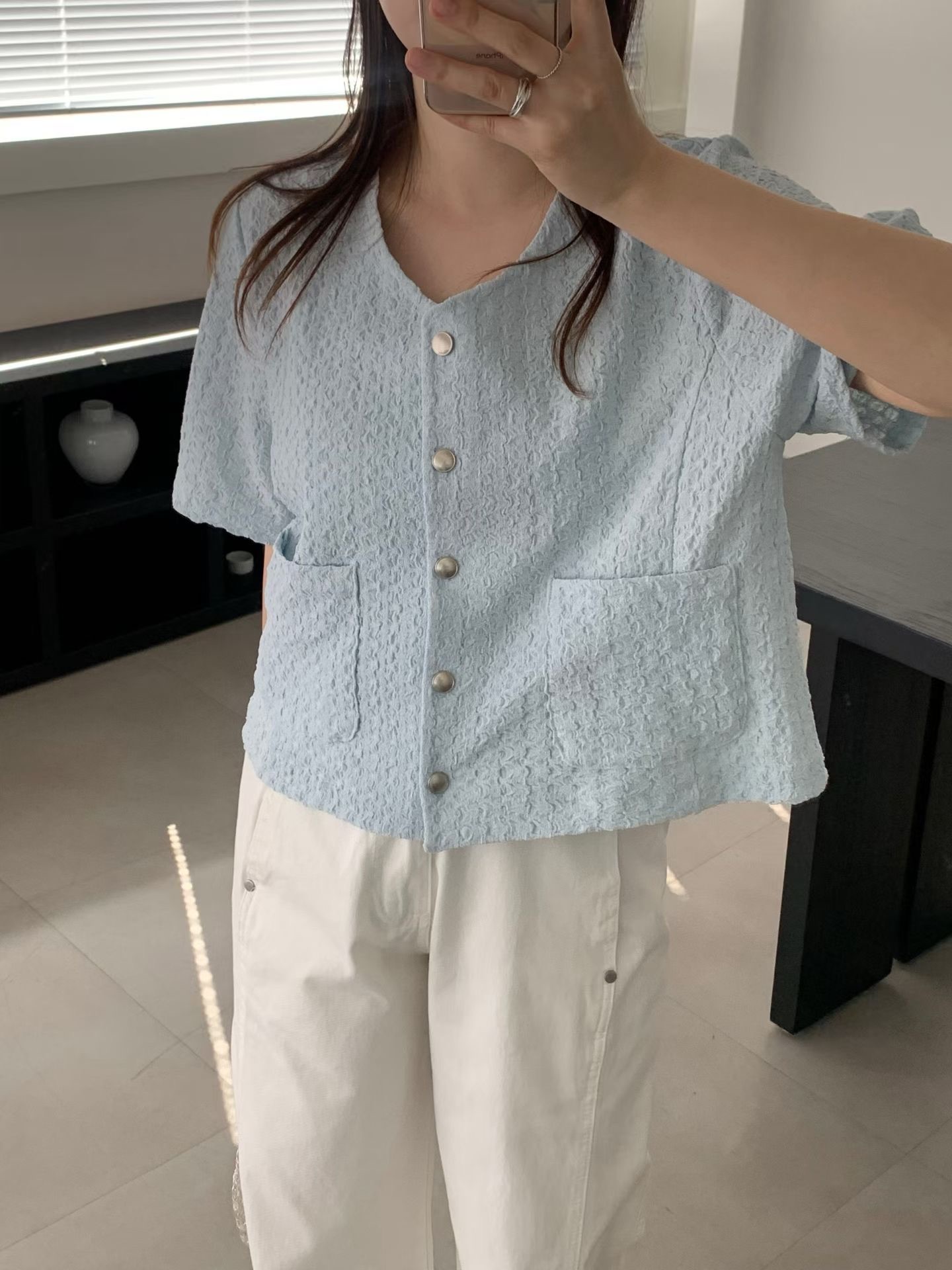 PG05 / TEXTURED SHORT SLEEVES OUTER-ELASTIC BAND SKIRT SET