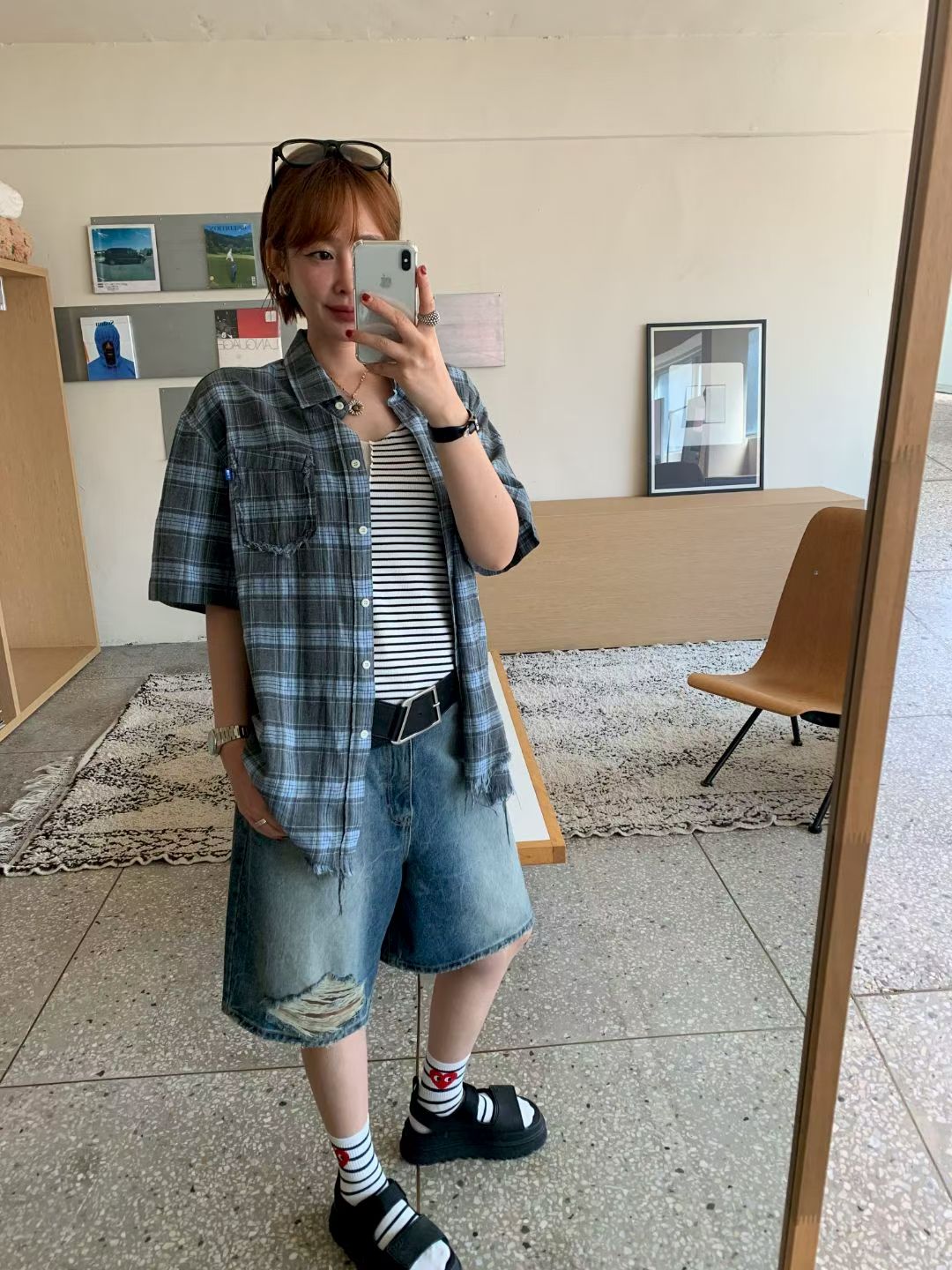 KS18/BUTTON DOWN CHECKERED SHIRT 