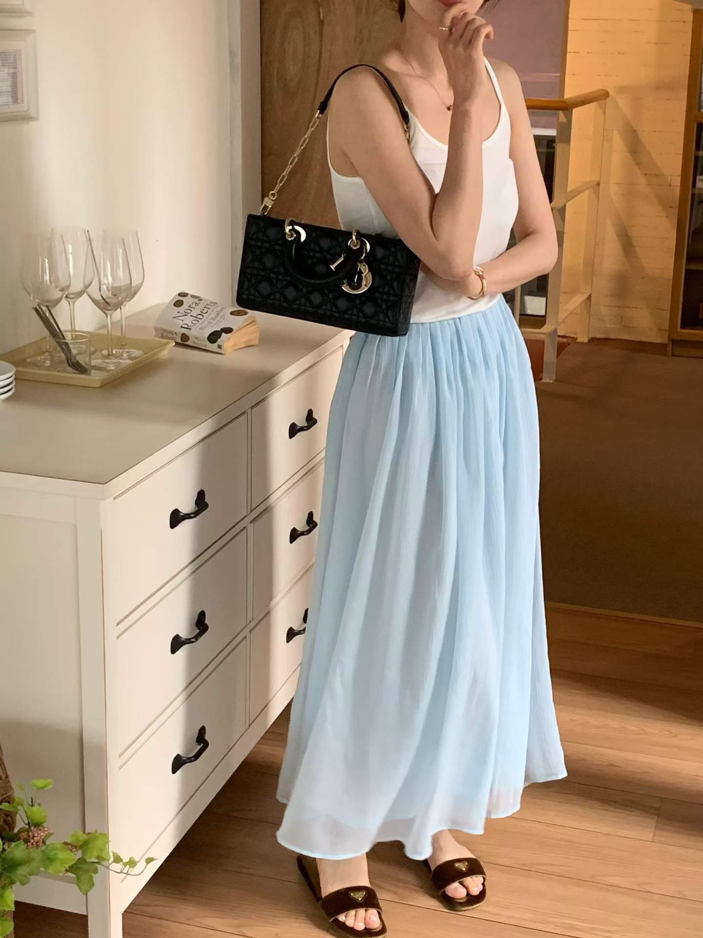 EMERALD FLOWY GAUZE SKIRT