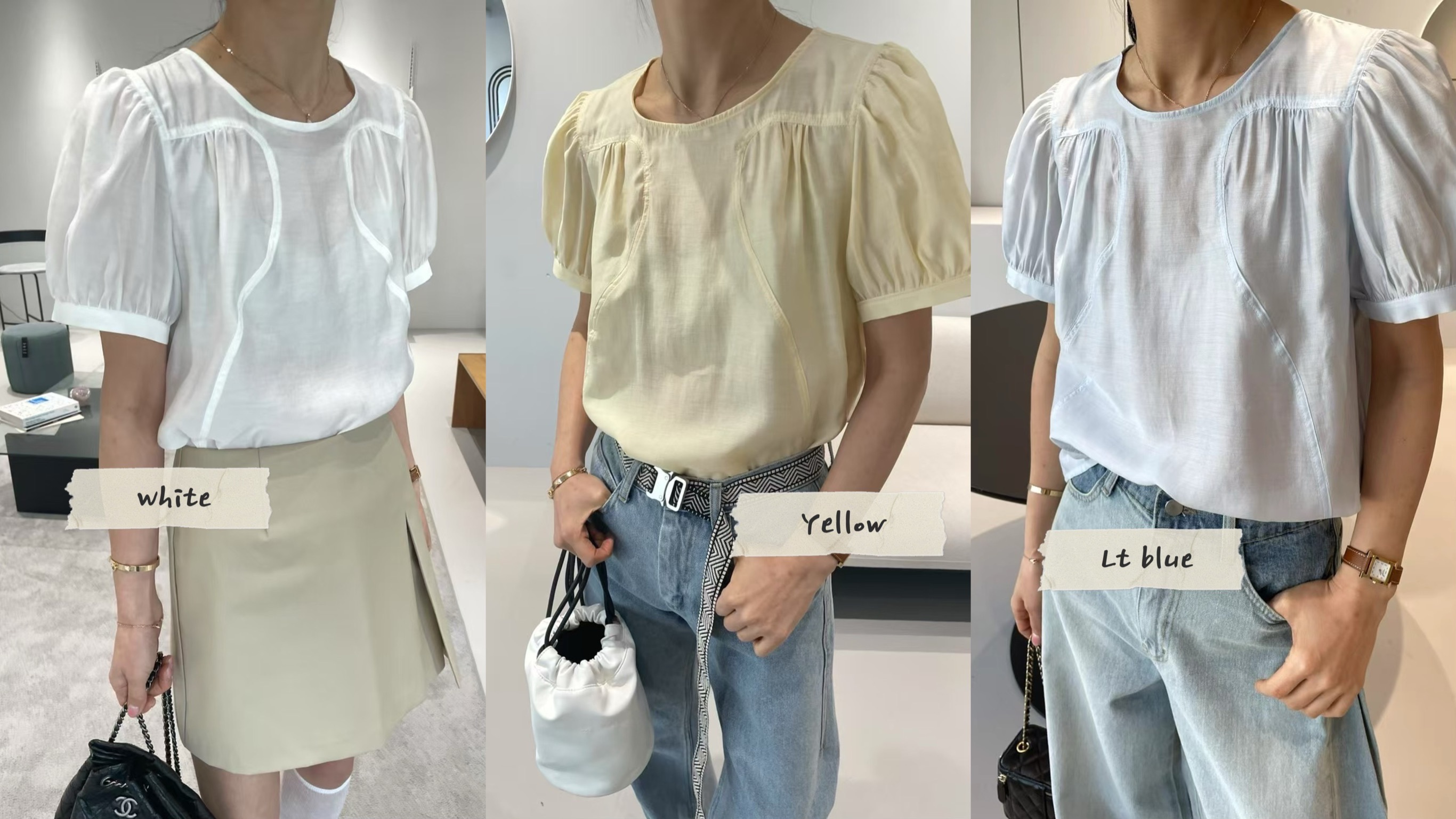JP35/ PUFF SLEEVES PANEL BLOUSE