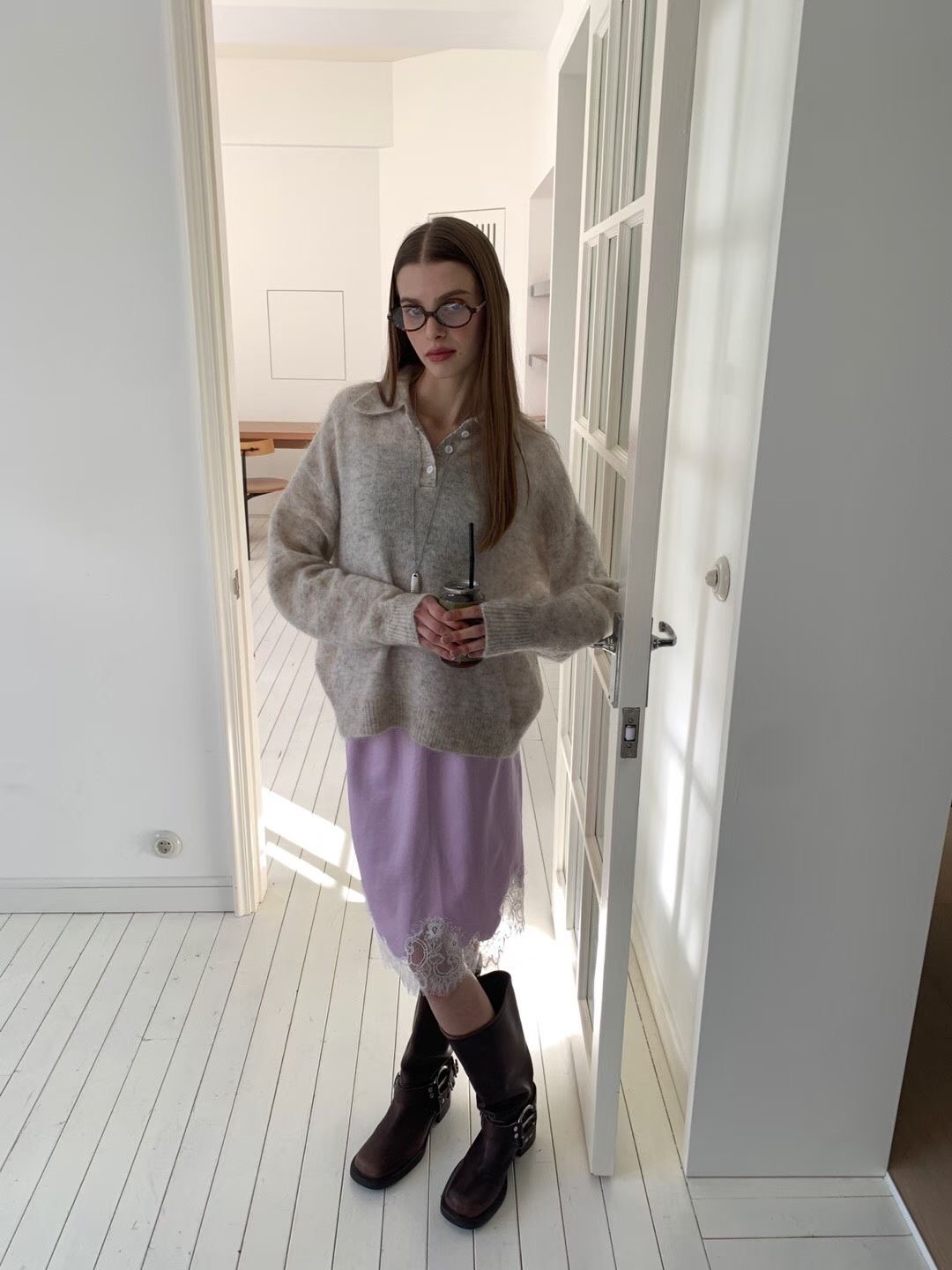 TS14 / ELASTIC BANDING SATIN/LACE MIDI SKIRT