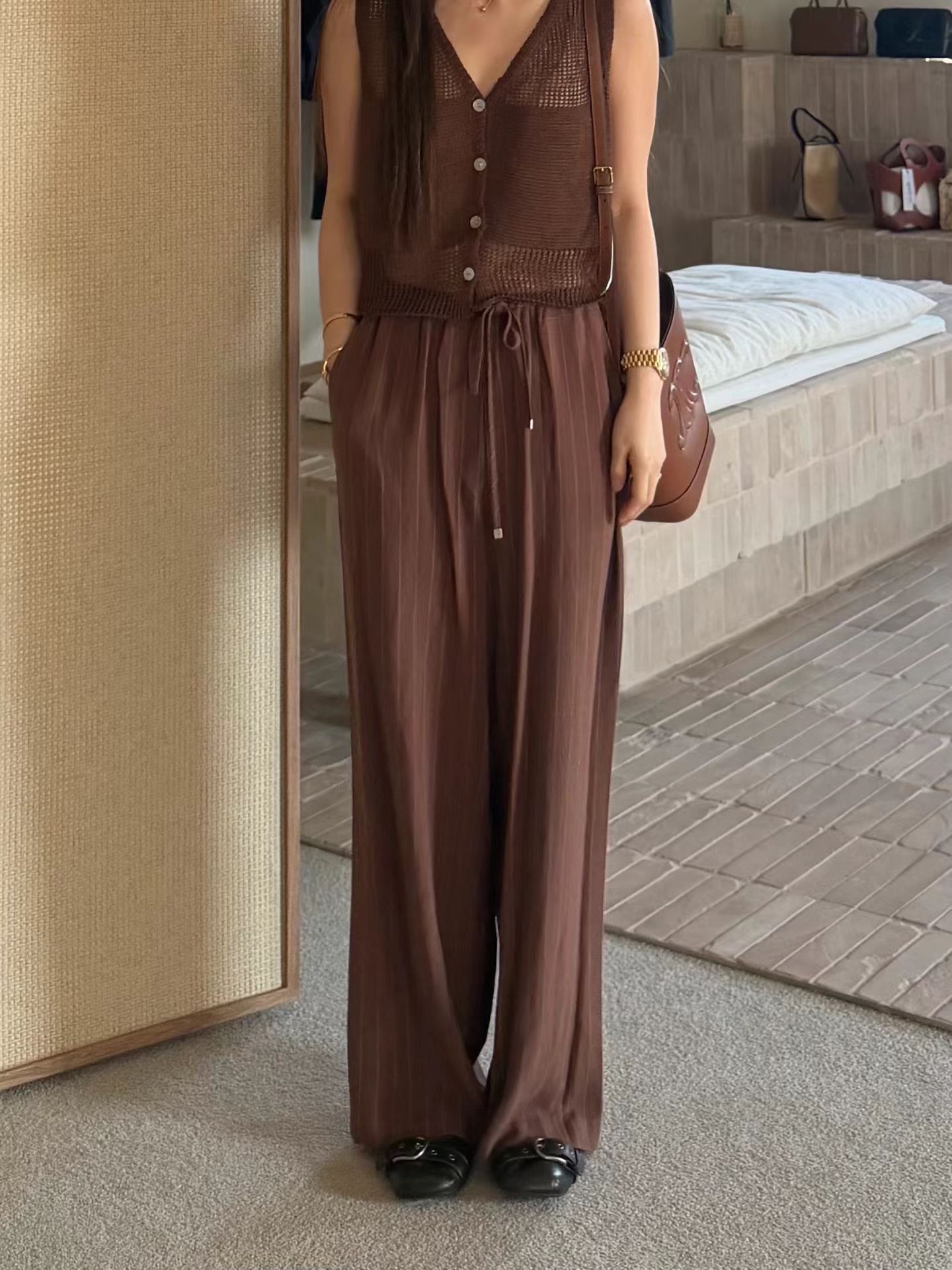 MU12 / PIN-STRIPE DRAWSTRING RELAX TROUSERS