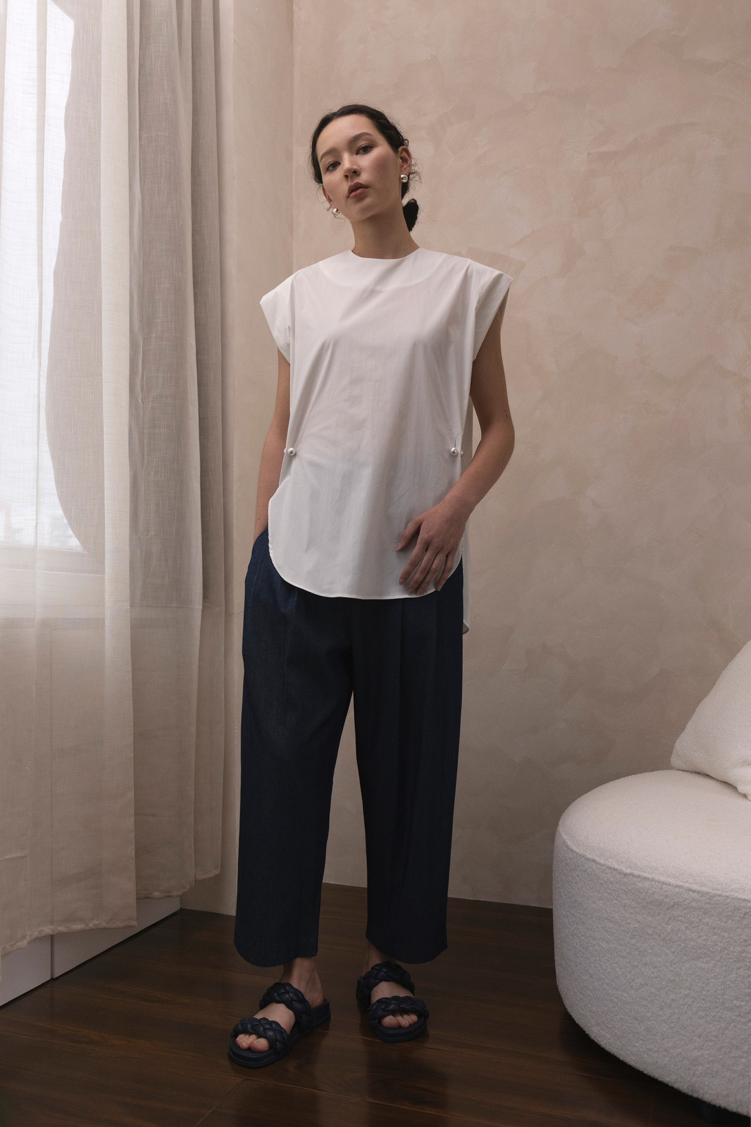 AL02/ BANDED PINTUCK CARROT PANTS