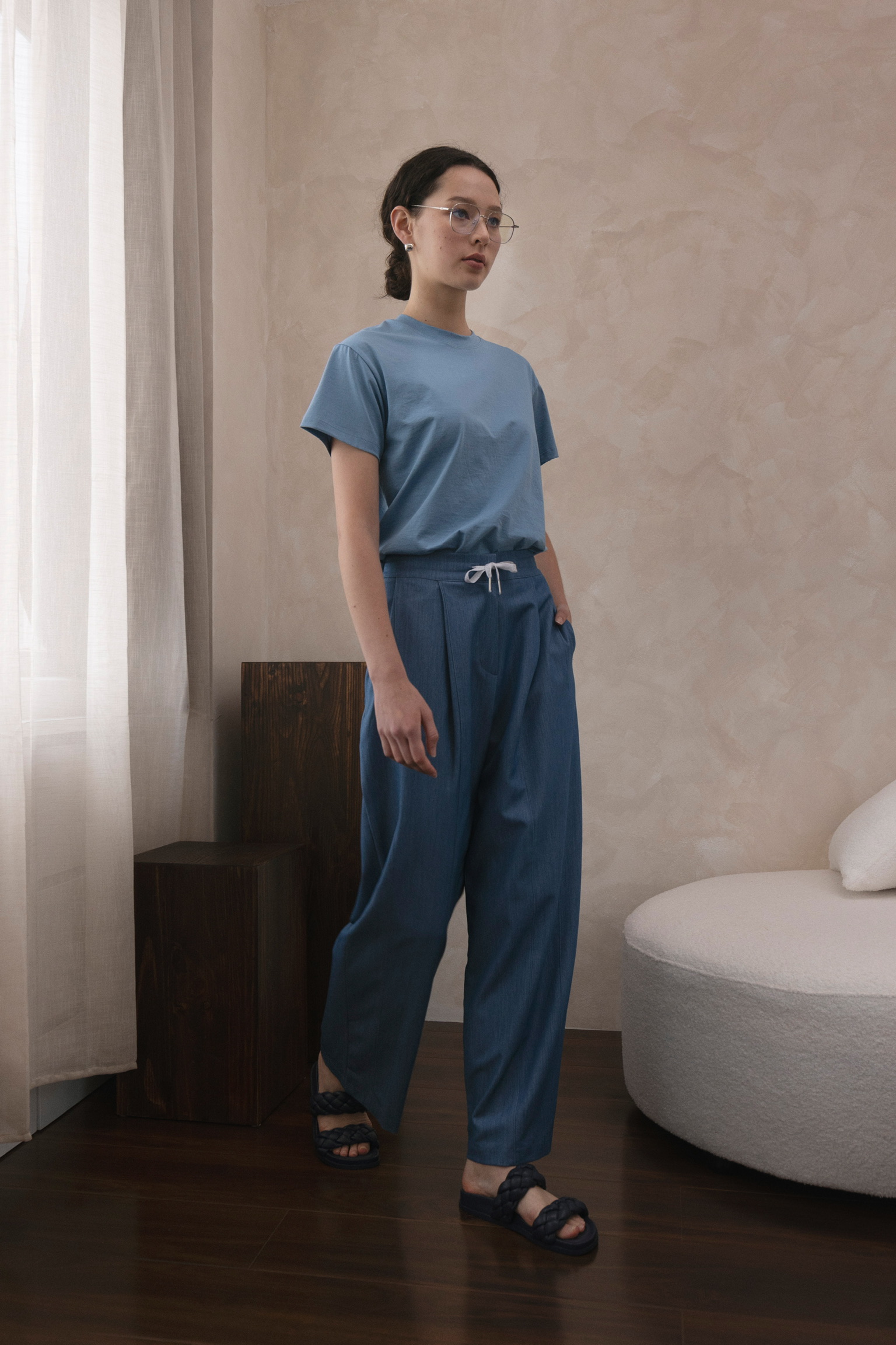 AL07/ BANDED SHIMMER TIE DENIM PANTS