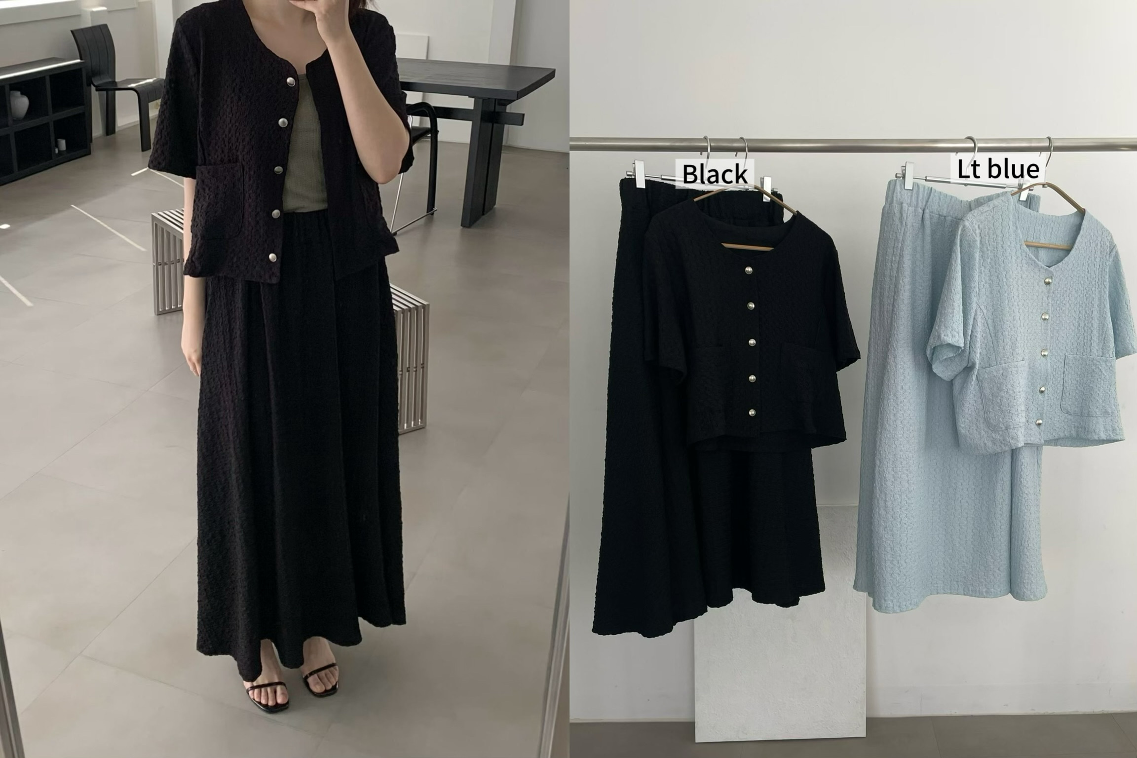 PG05 / TEXTURED SHORT SLEEVES OUTER-ELASTIC BAND SKIRT SET