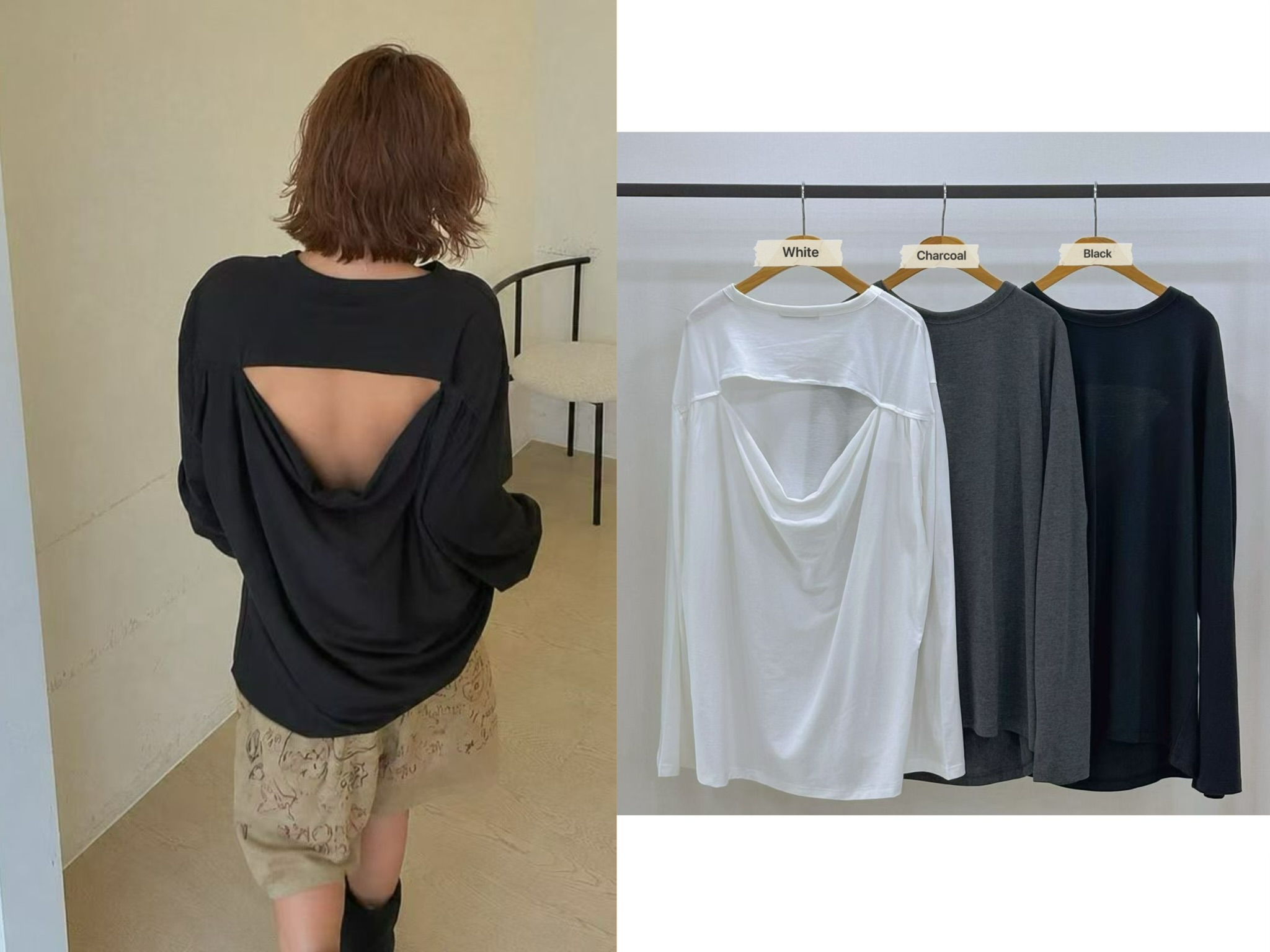 PT19 / OPEN BACK DETAIL LONG SLEEVES TEE