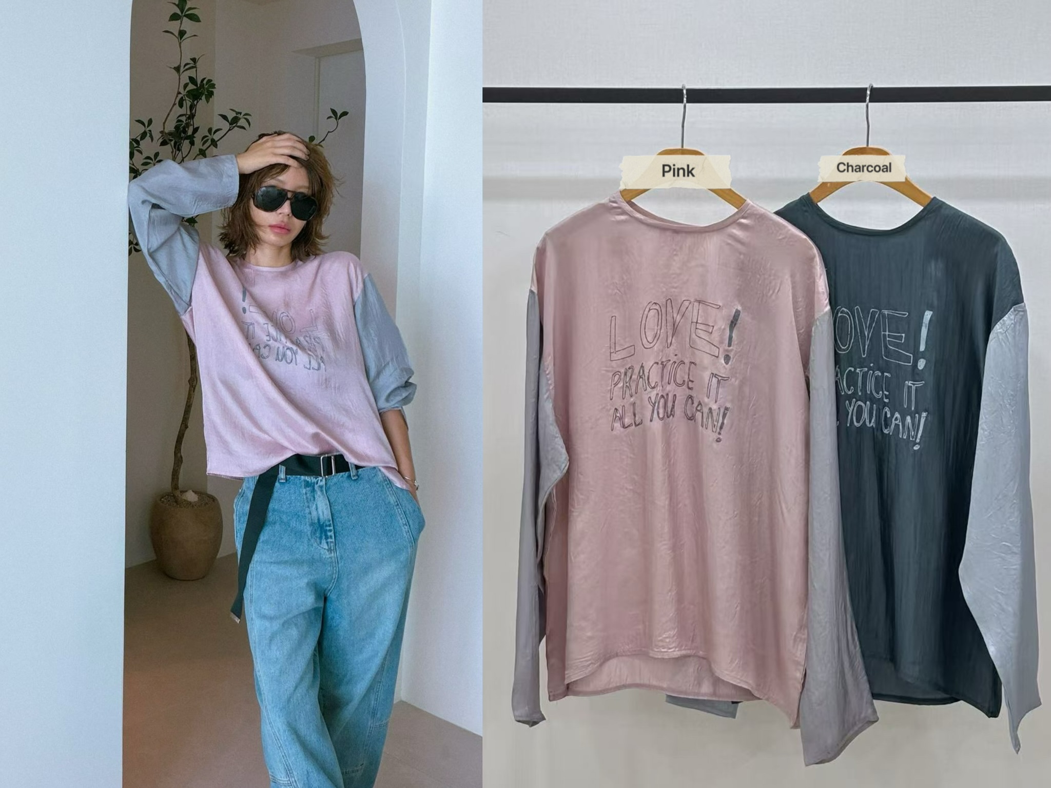 PT21 / "LOVE" COLOR BLOCK LONG SLEEVES TEE