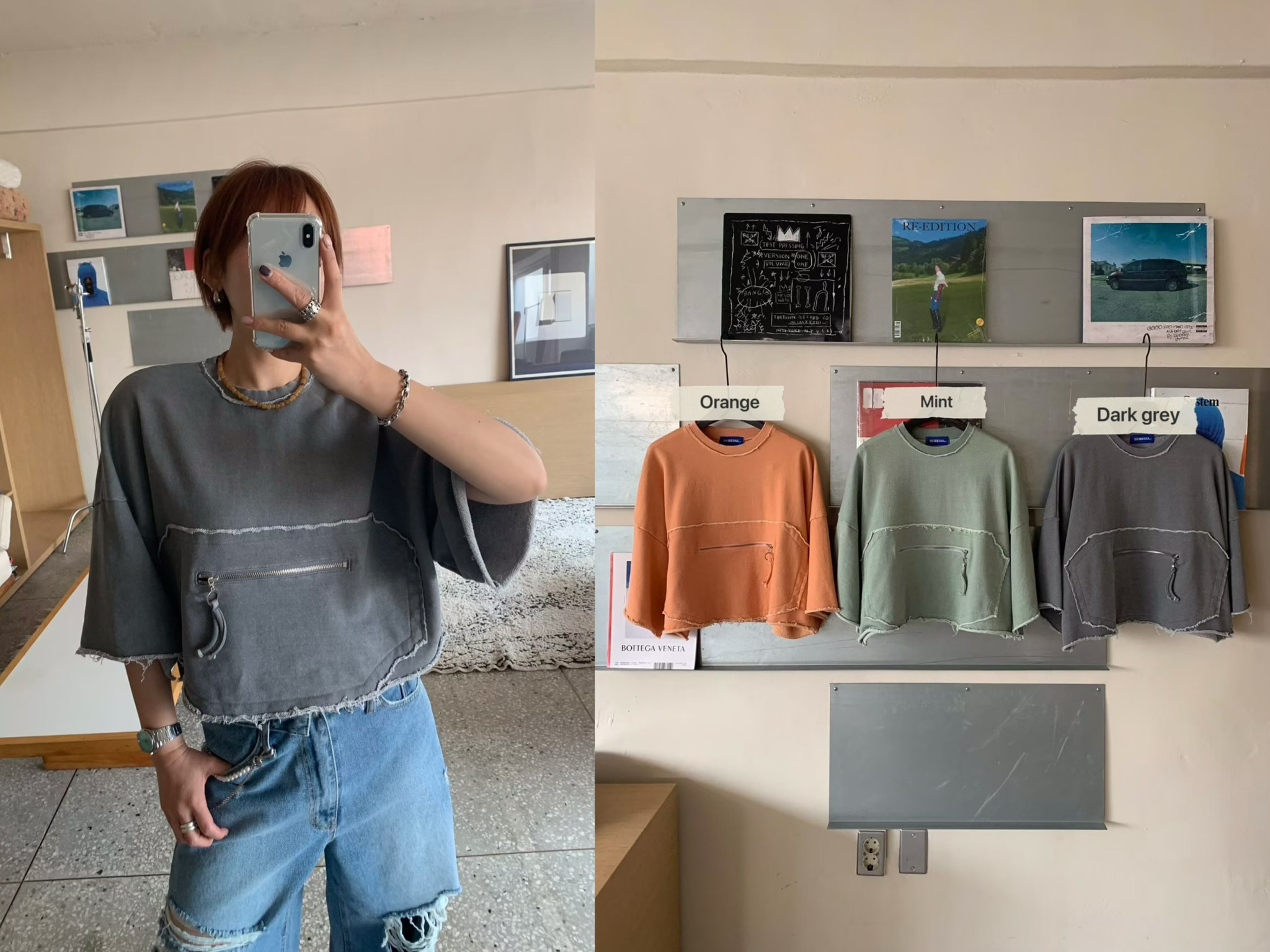 KL19 / FRAYED HEM ZIP DETAIL TEE