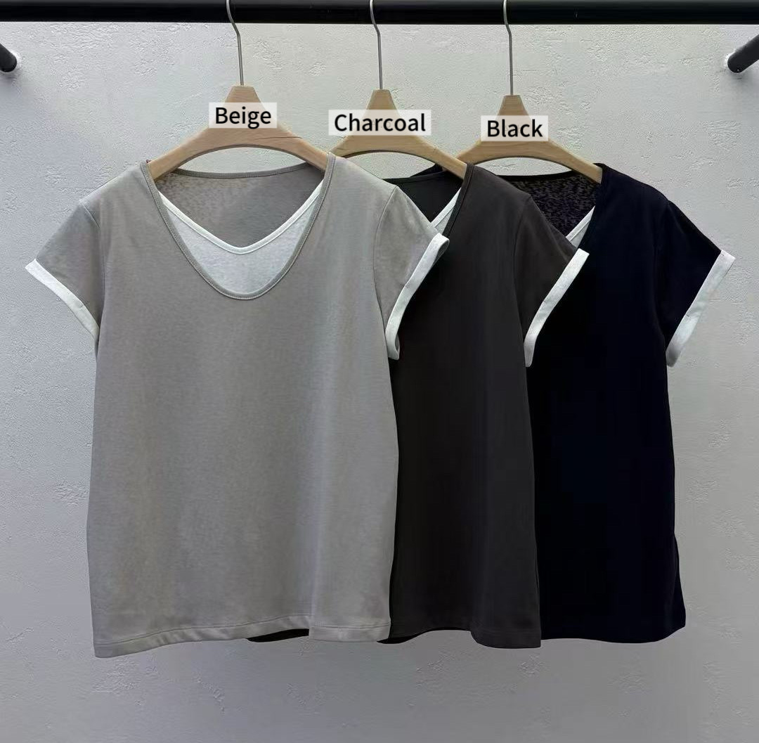 KF35 / TWO TONE V-NECKLINE TEE