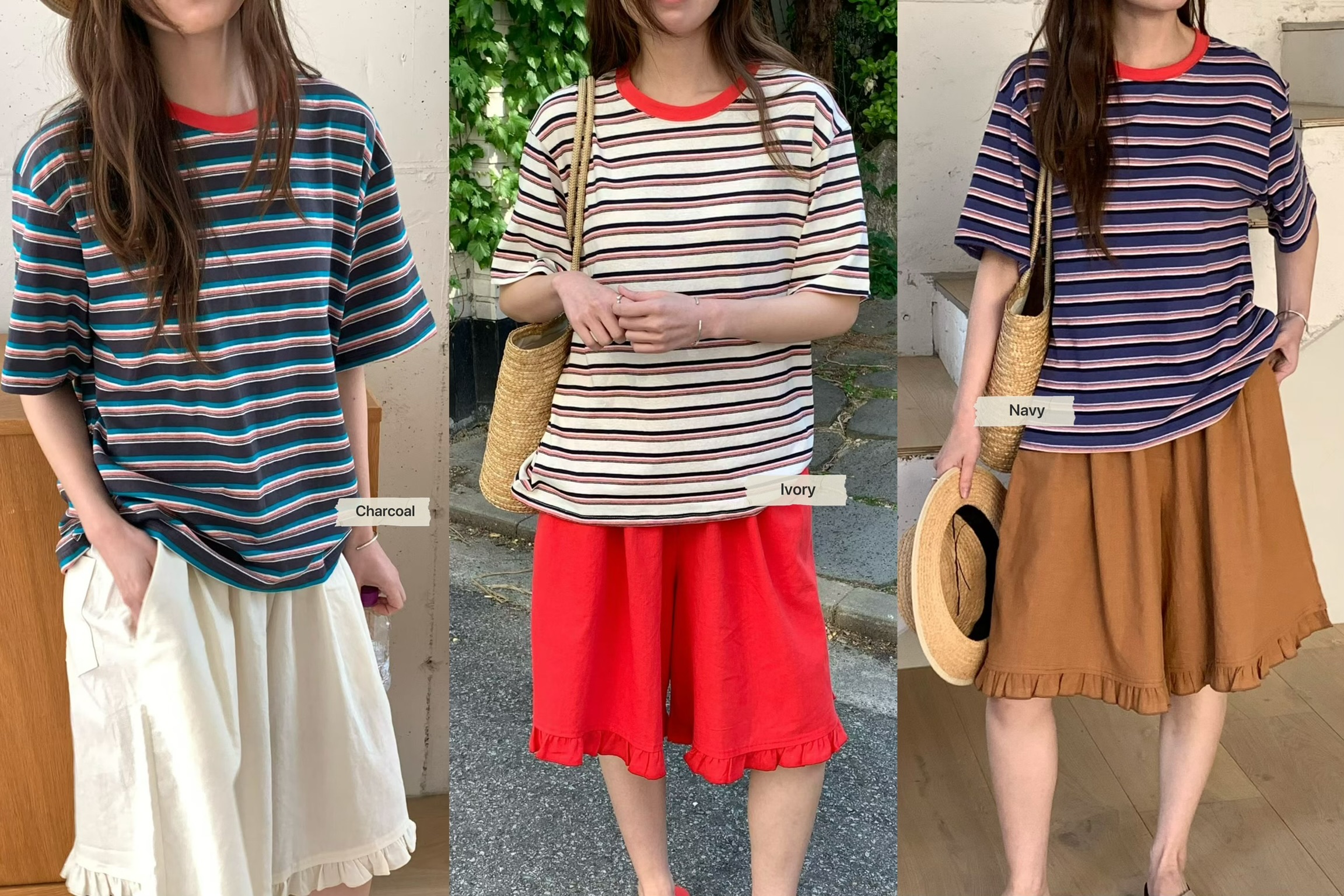 VP23 / CONTRAST COLLAR MULTI STRIPE TEE