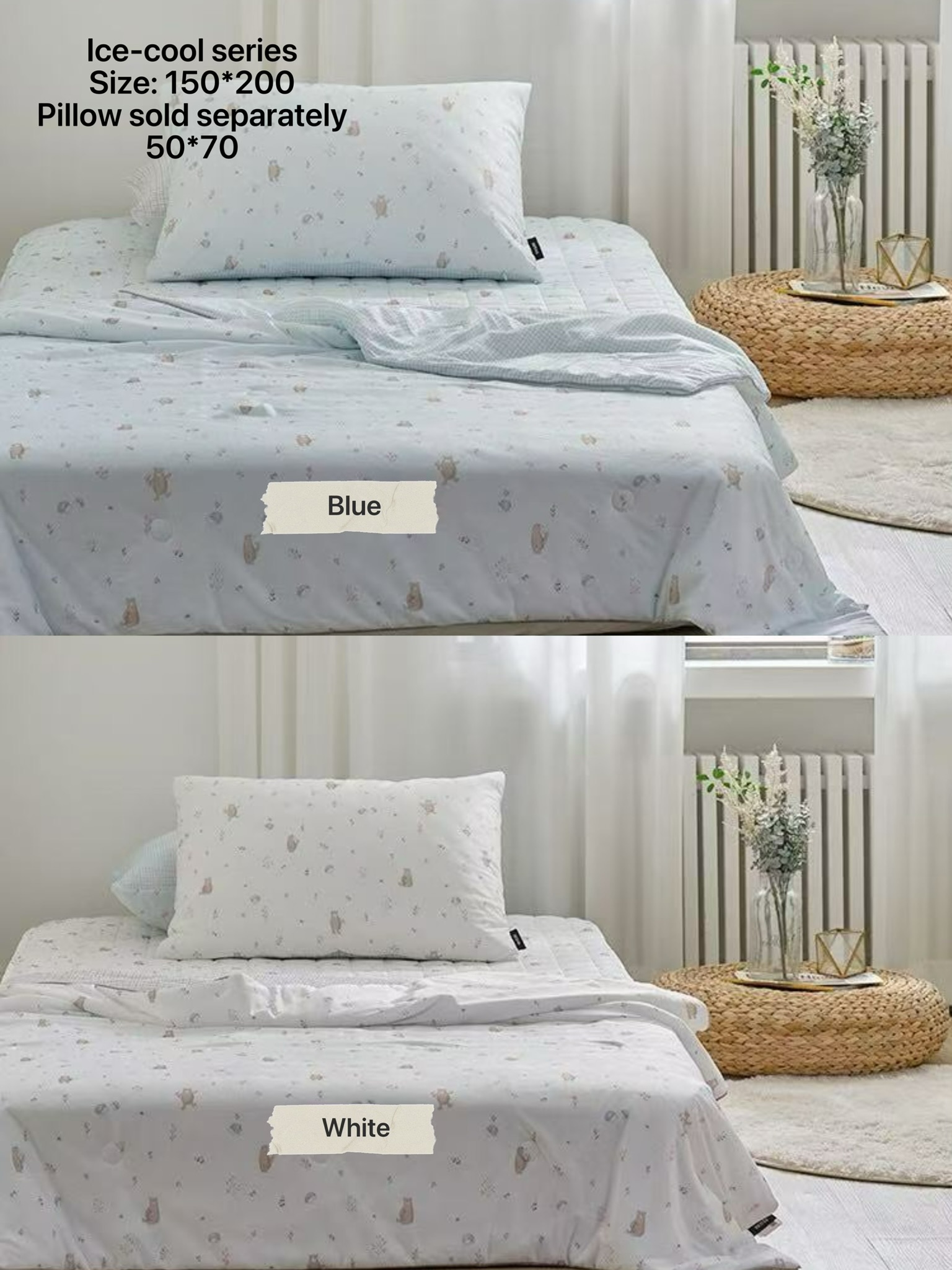 BT06 / Ice Cool Series: Bear/hedgehogs Print Ice-Cool Blanket