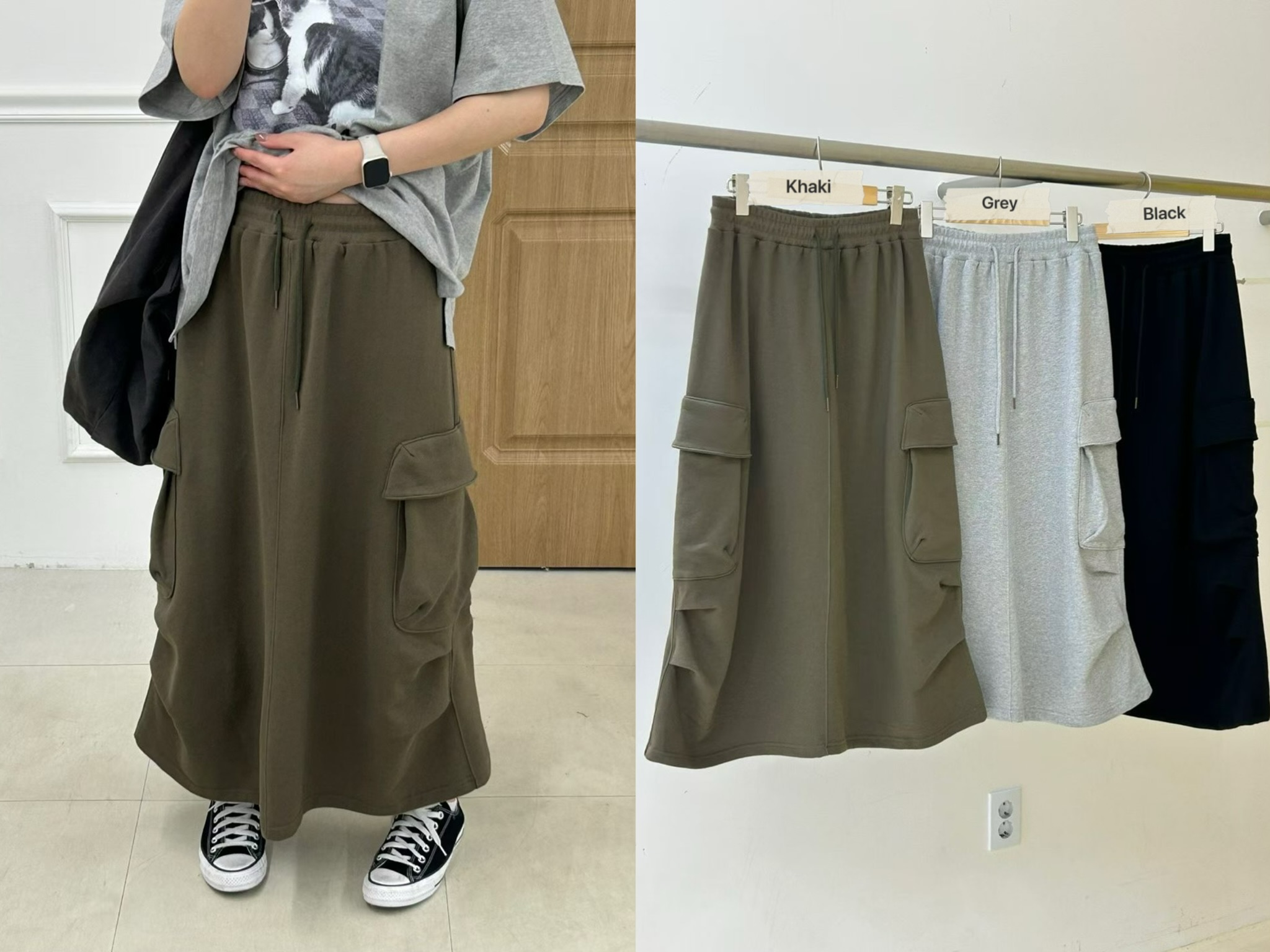 KL18 / UTILITY CARGO POCKET MAXI SKIRT