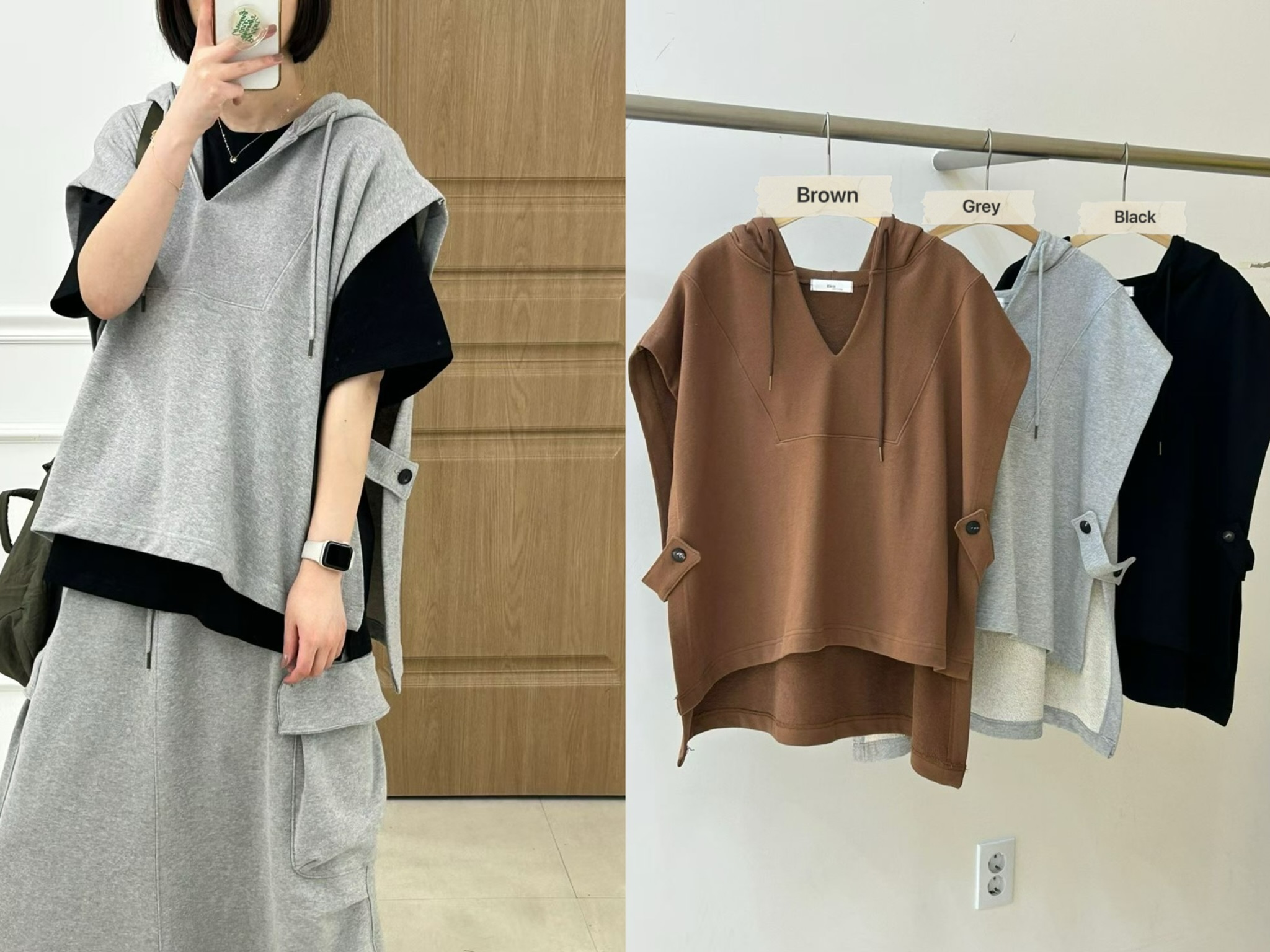 KL19 / BUTTON HOODED PONCHO VEST