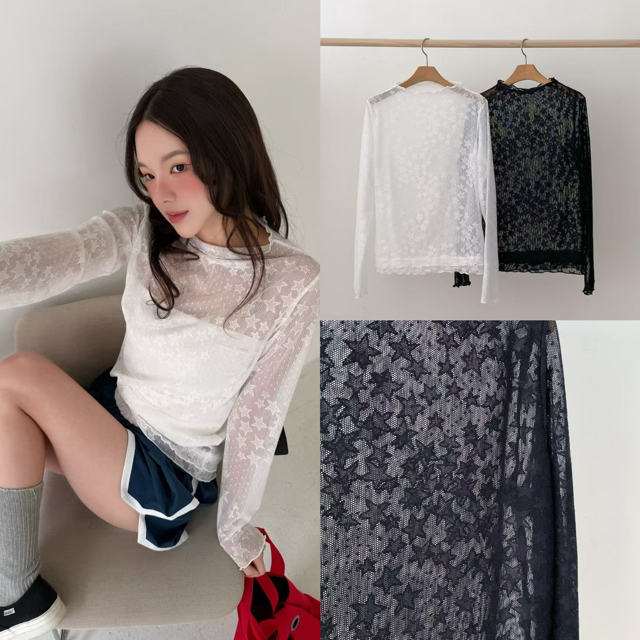 FG34 / STARRY SHEER LONG SLEEVES TOP