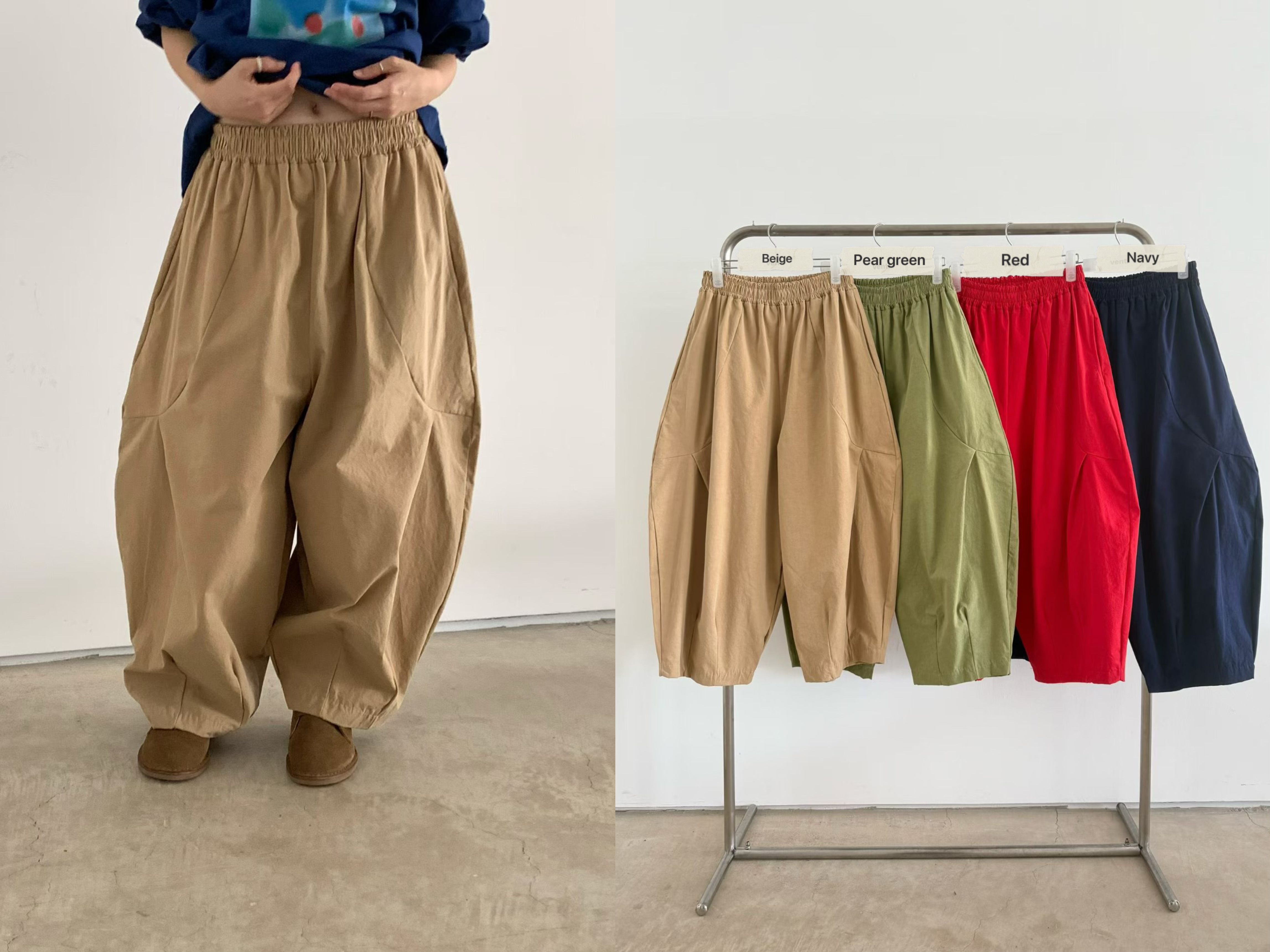 VP26/ BANDED WAIST BARREL-LEG PANTS 