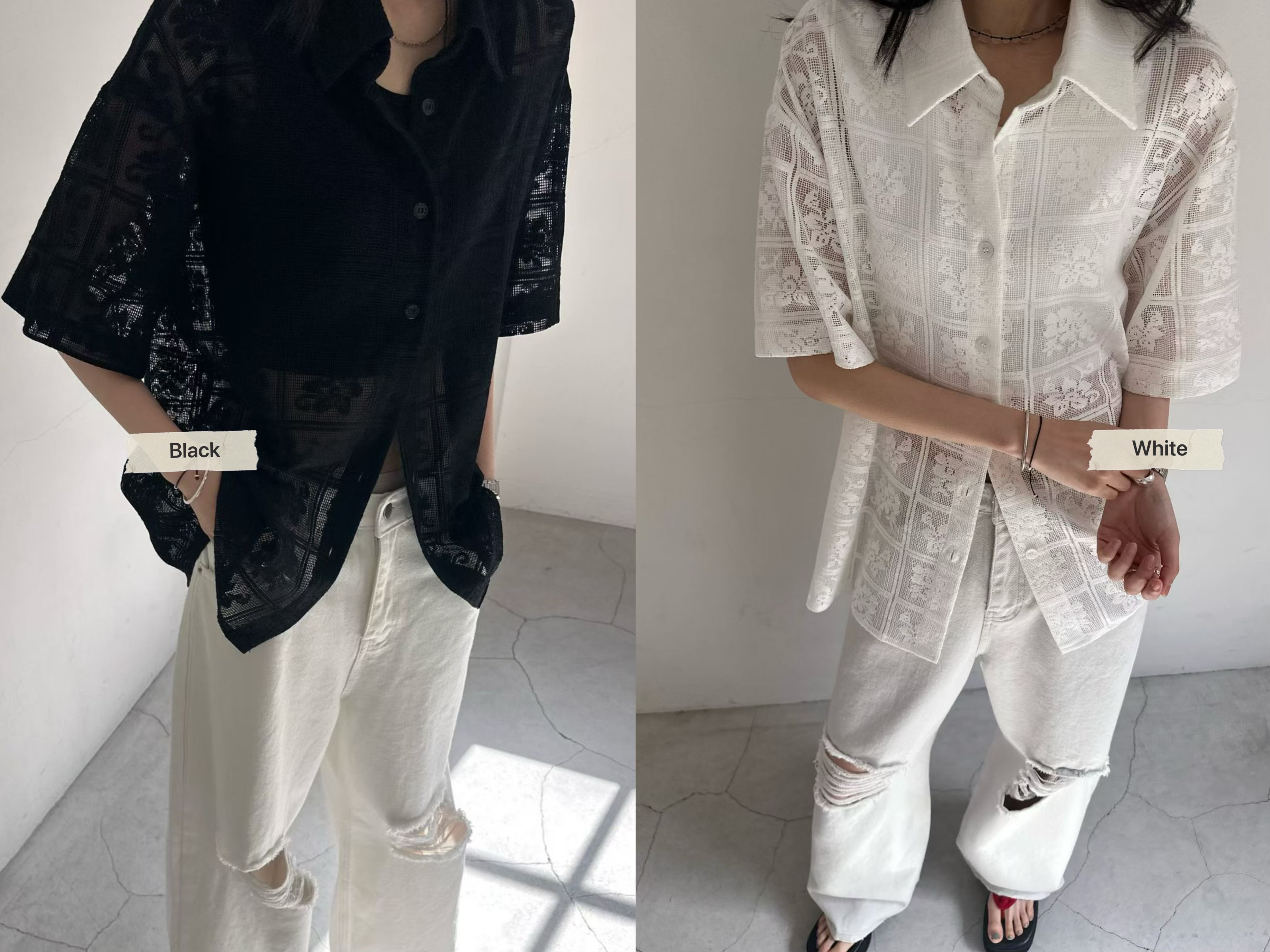 T160426/BUTTON DOWN CROCHET SHIRT 