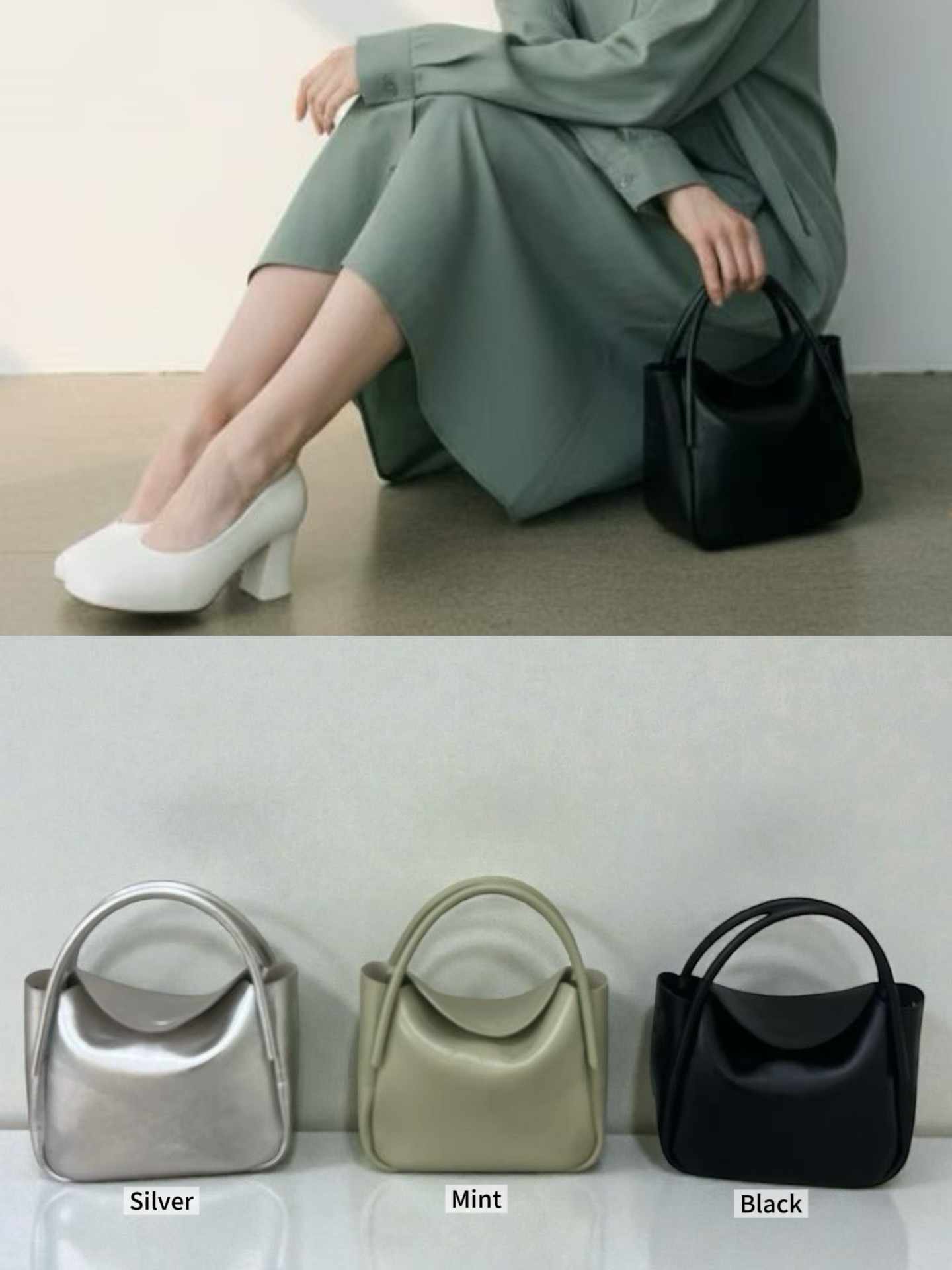 LP07 / CURVED TUBE HANDLE SQUARISH HANDBAG
