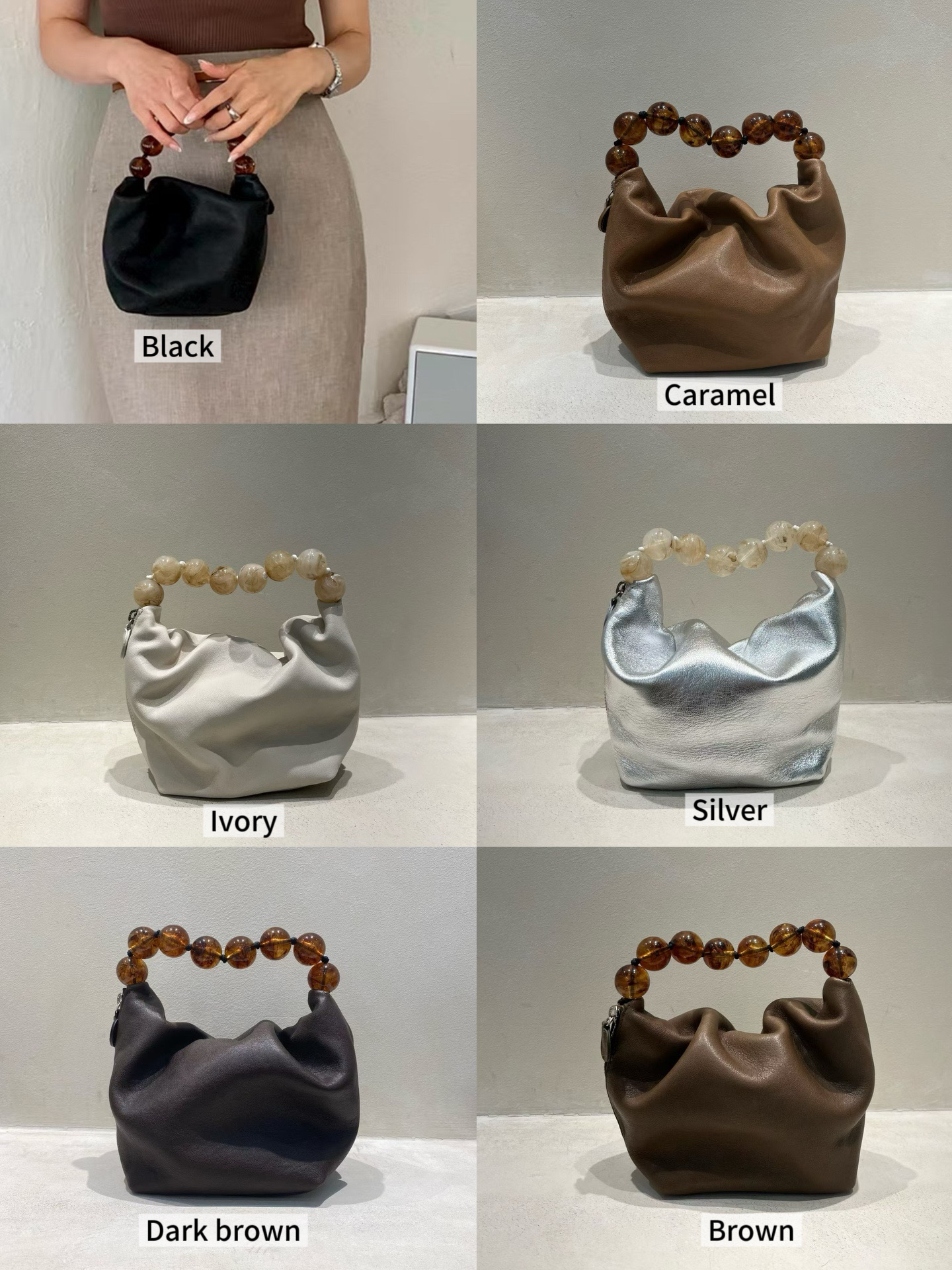 LP06 / ROUND MARBLING HANDLE SIZE ZIP HANDBAG