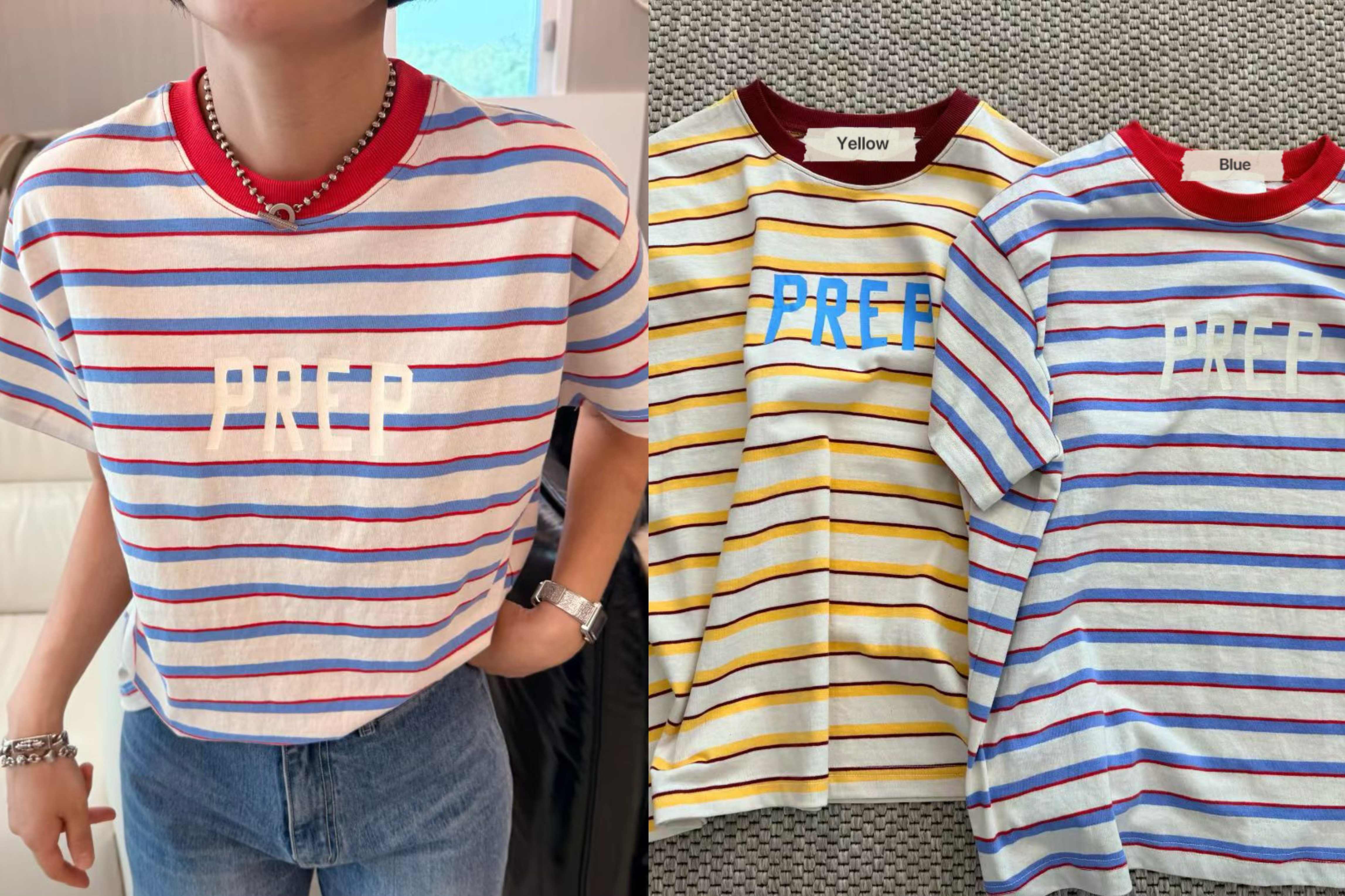 770426/“PREP” CONTRAST MULTI-STRIPE TEE
