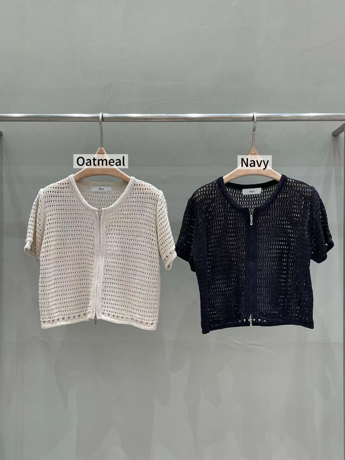 MU14 / OPEN KNIT MESH ZIP UP CARDIGAN TOP