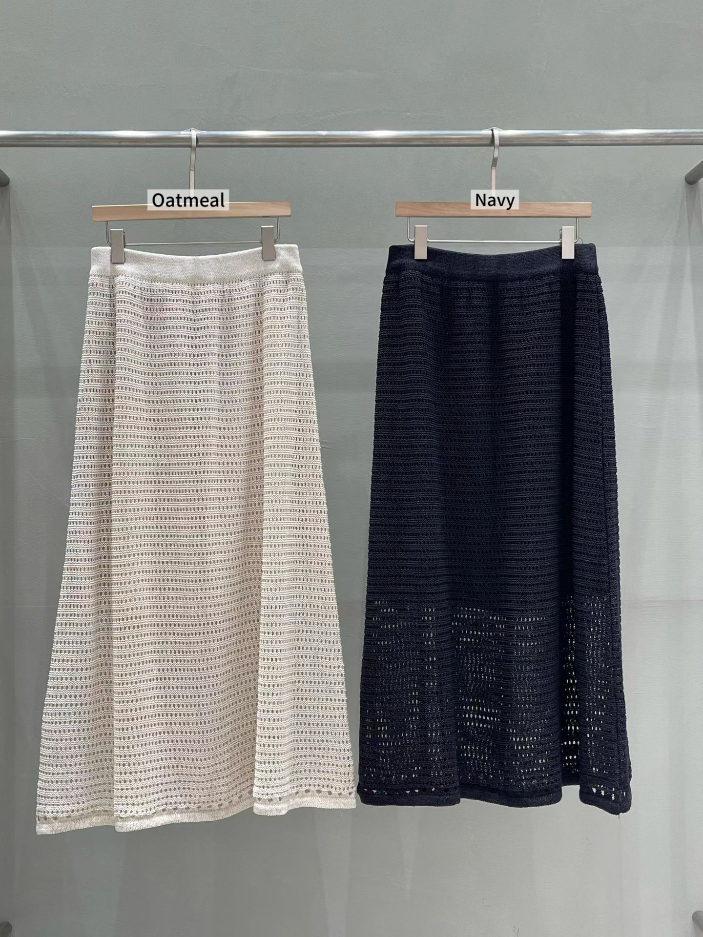 MU15 / OPEN KNIT MESH ELASTIC WAISTBAND A-LINE SKIRT