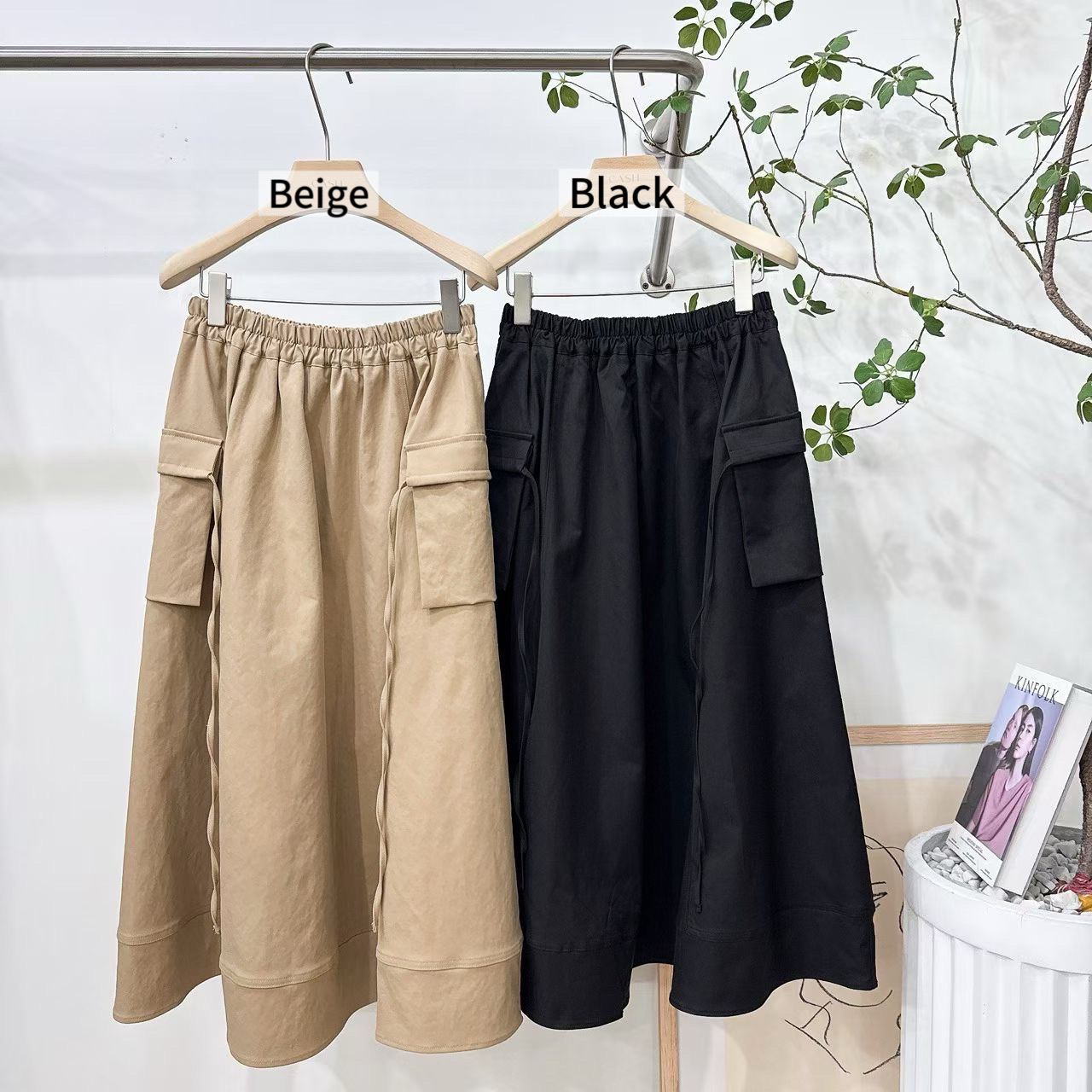 CS19 / SIDE POCKETS ELASTIC WAISTBAND SKIRT