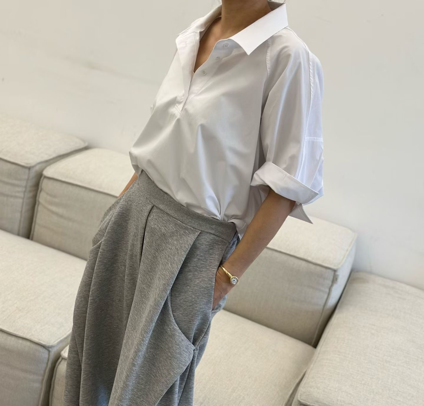 DM06 / FRONT BUTTON 3/4 SLEEVES SHIRT