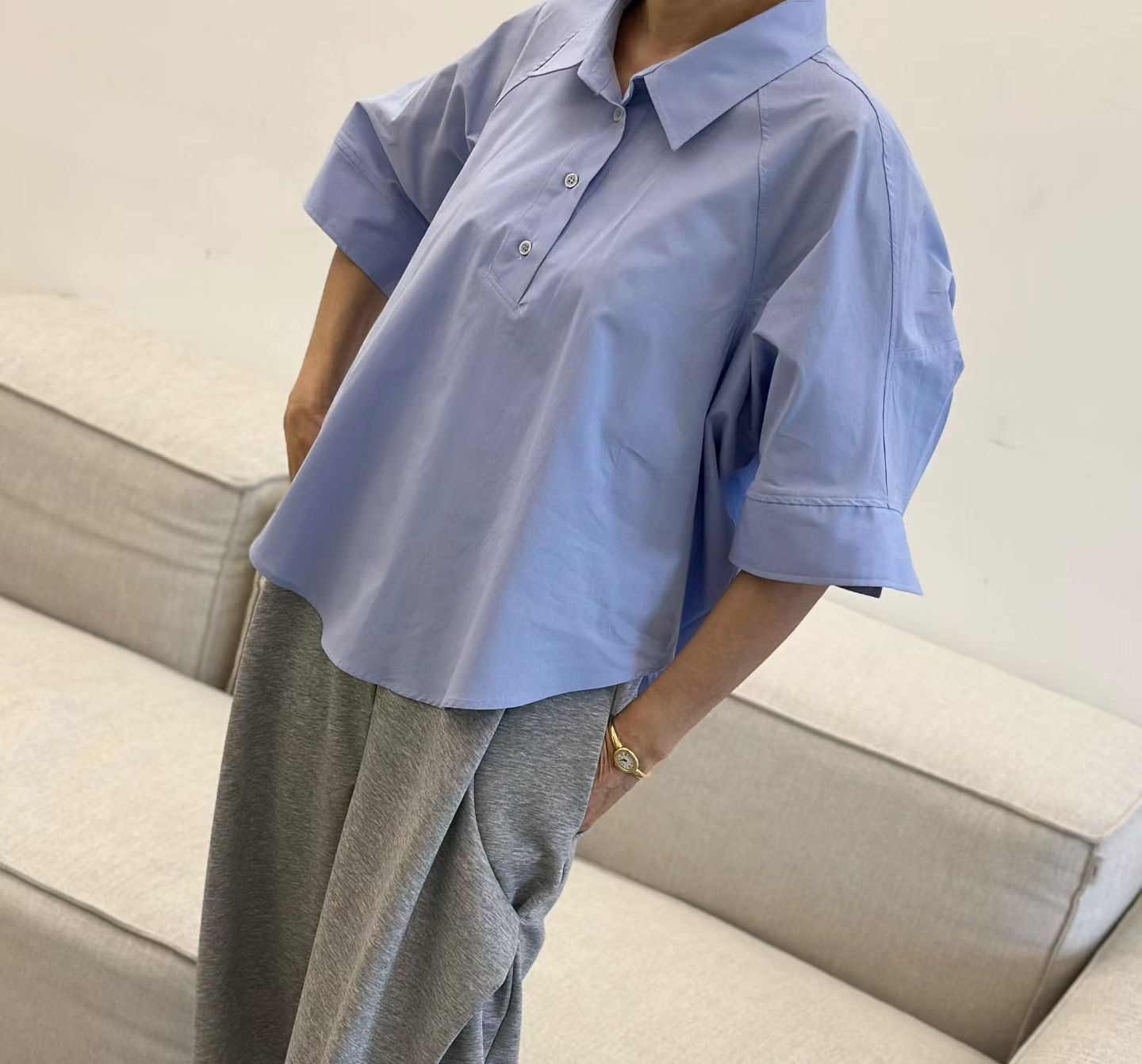 DM06 / FRONT BUTTON 3/4 SLEEVES SHIRT