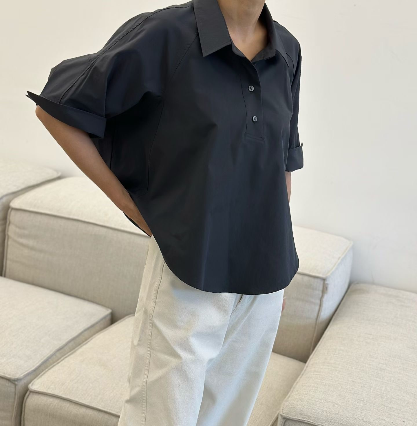 DM06 / FRONT BUTTON 3/4 SLEEVES SHIRT