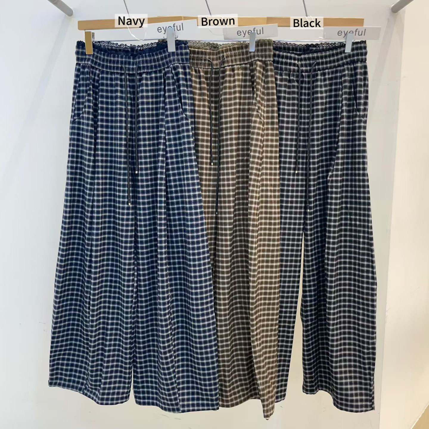 EY24 / ELASTIC WAISTBAND CHECKERED PANTS